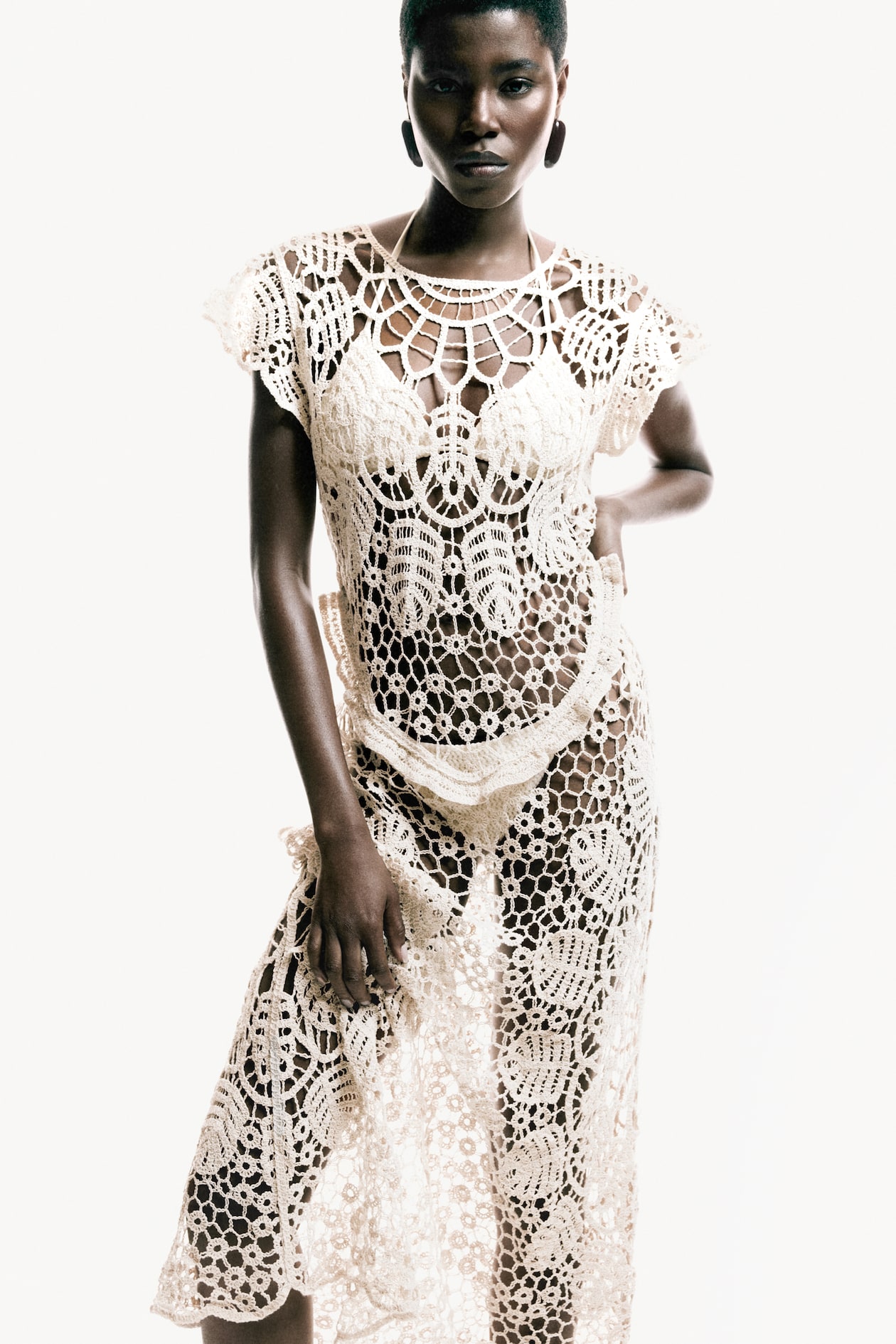 Flutter-Sleeved Crochet-Look Dress - image 2