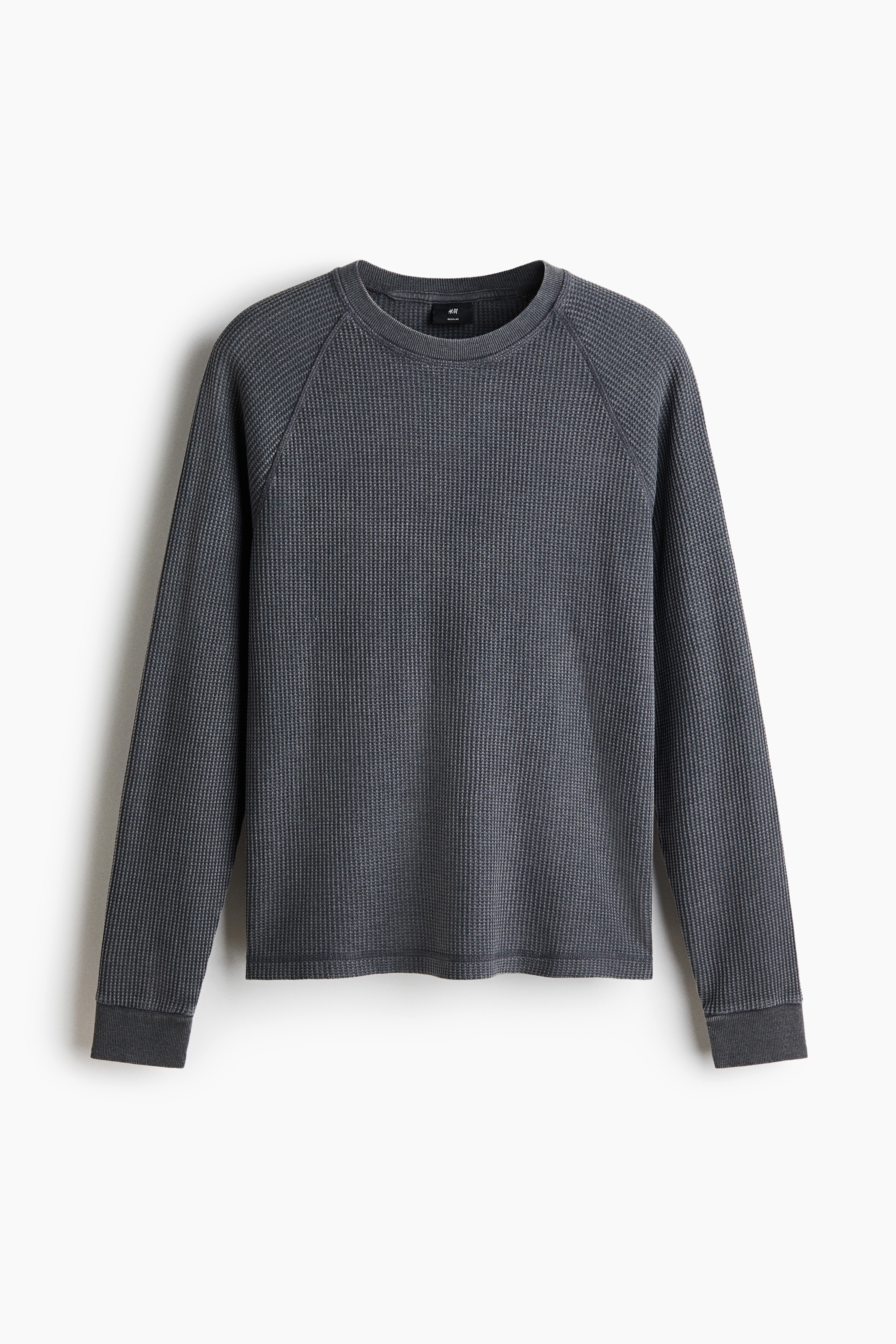 Regular Fit Waffled top - Dark grey/White