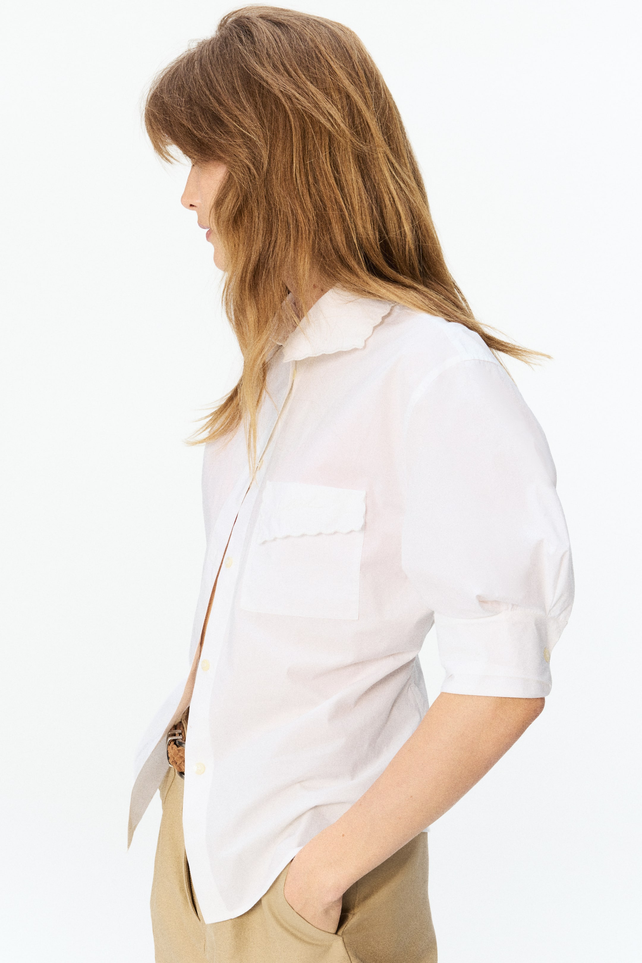 Chemise en popeline avec manches à effet plissé