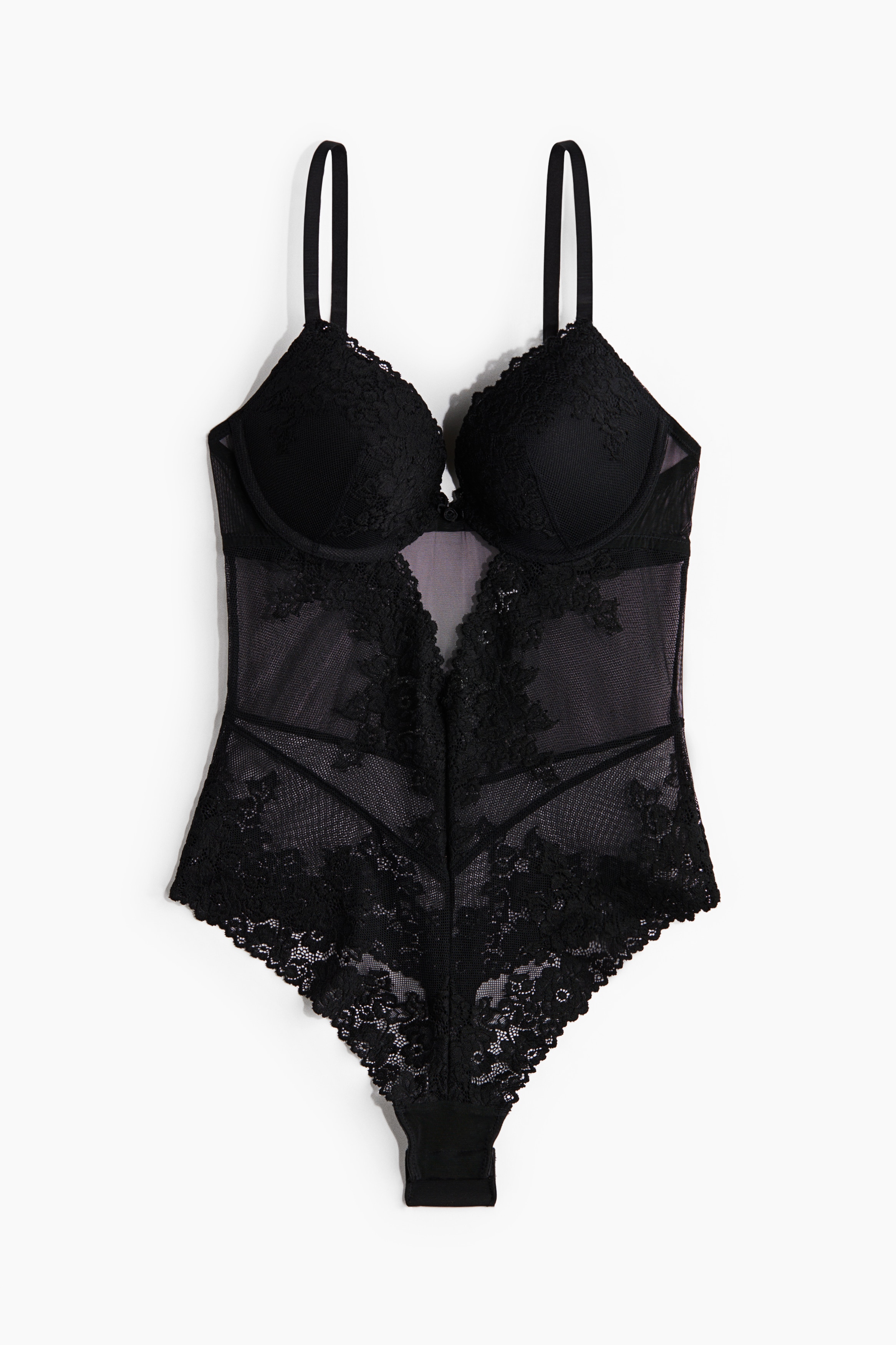 Body Thong em renda com push-up - Preto