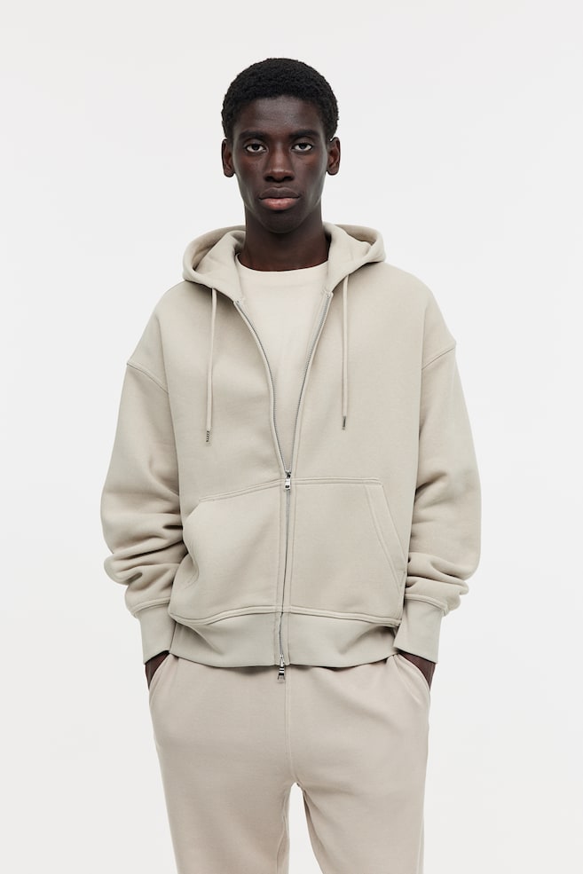 Oversized Fit Zip-through hoodie - Beige/Light grey marl/Black/White - 1