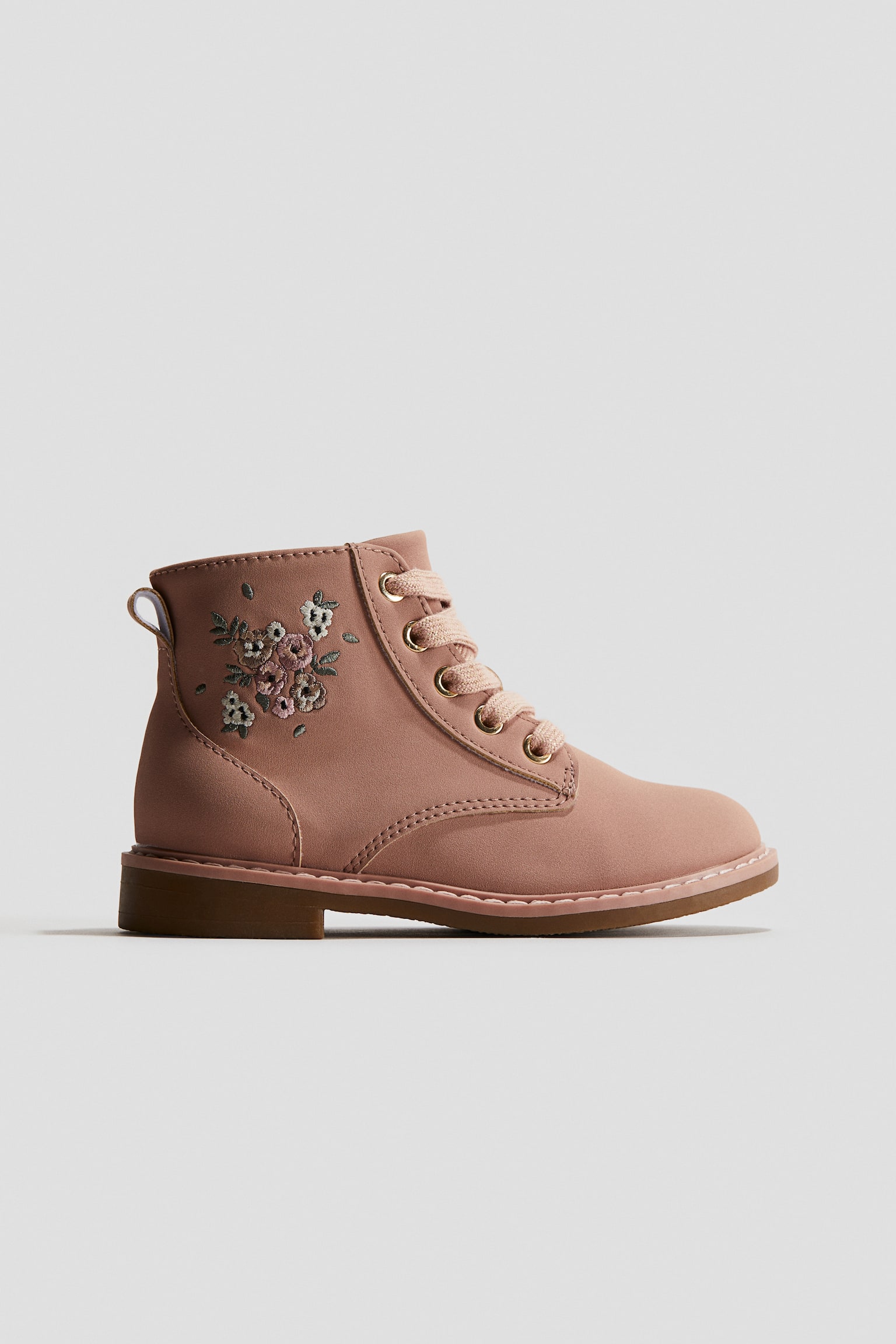 Детские ботинки H&M Embroidered-Detail Lace-Up, цвет: Пыльный розовый — фото 1