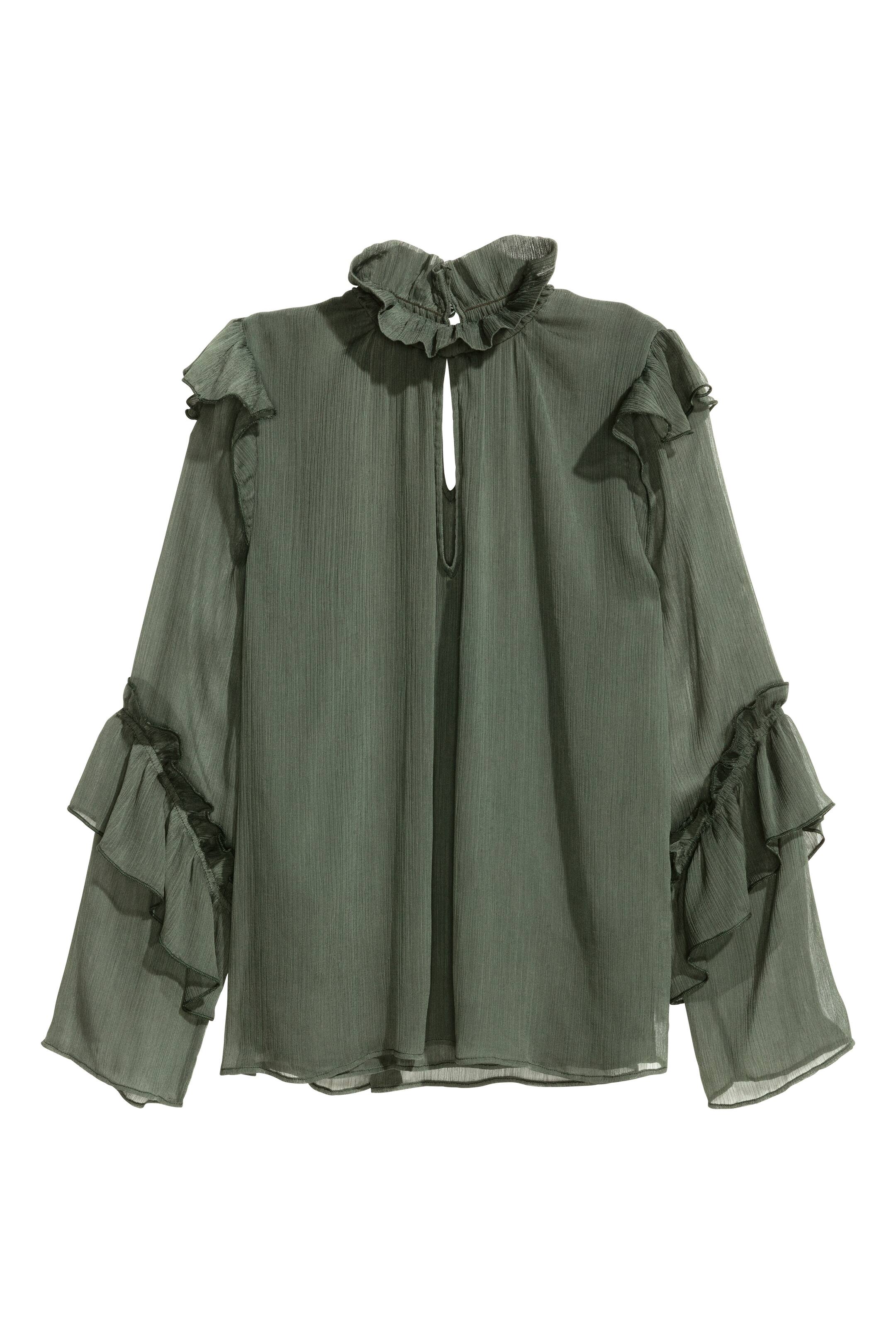 Agrandir l'image: Blouse froissée à volants - Vert foncé - FEMME | H&M FR 1