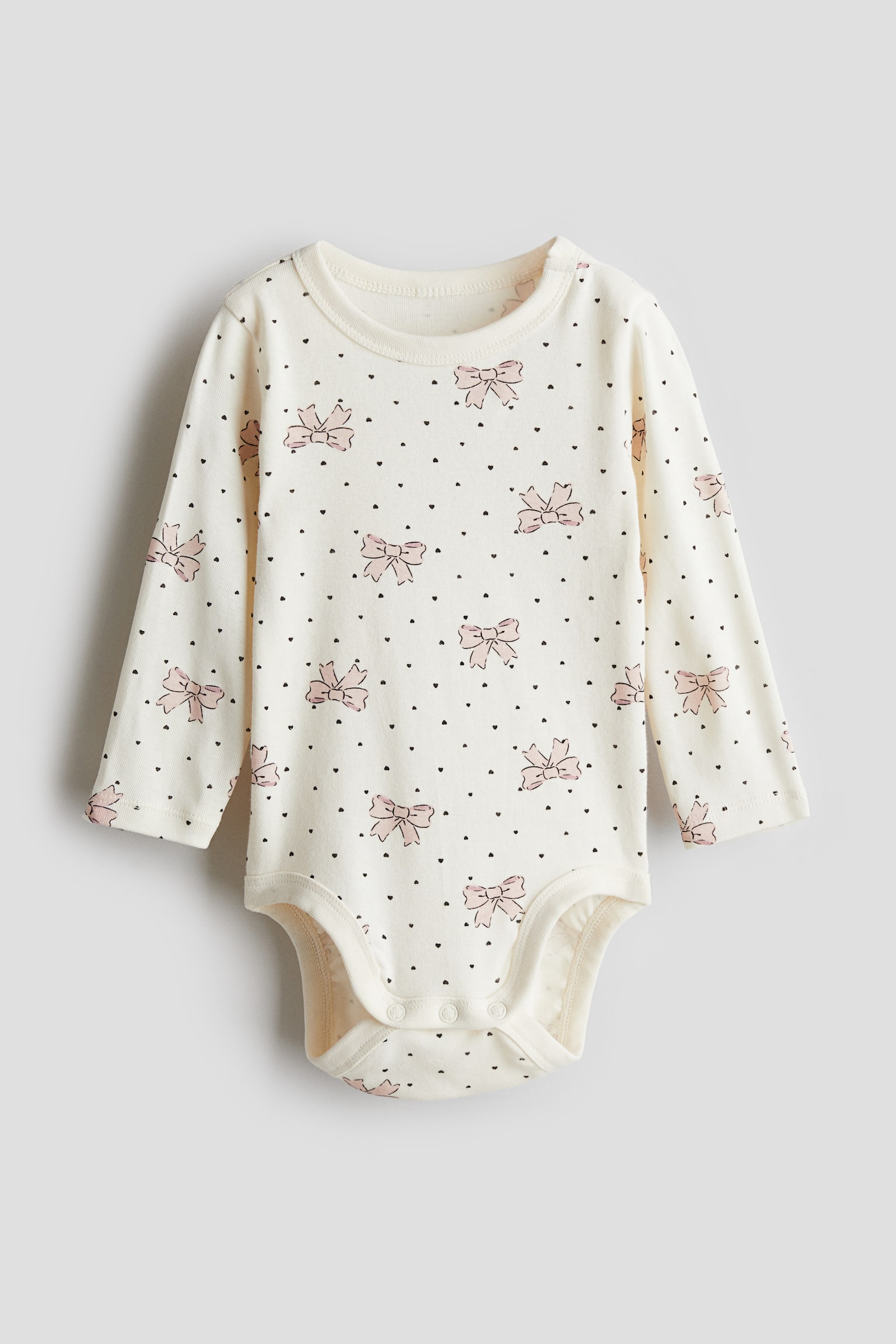 Long-sleeved bodysuit - Cream/Bows/Dark grey/Bows/White/Cherries/Dusty green/Vehicles/Grey marl/Family/Dark grey/Teddy bear/Cream/Floral - 1