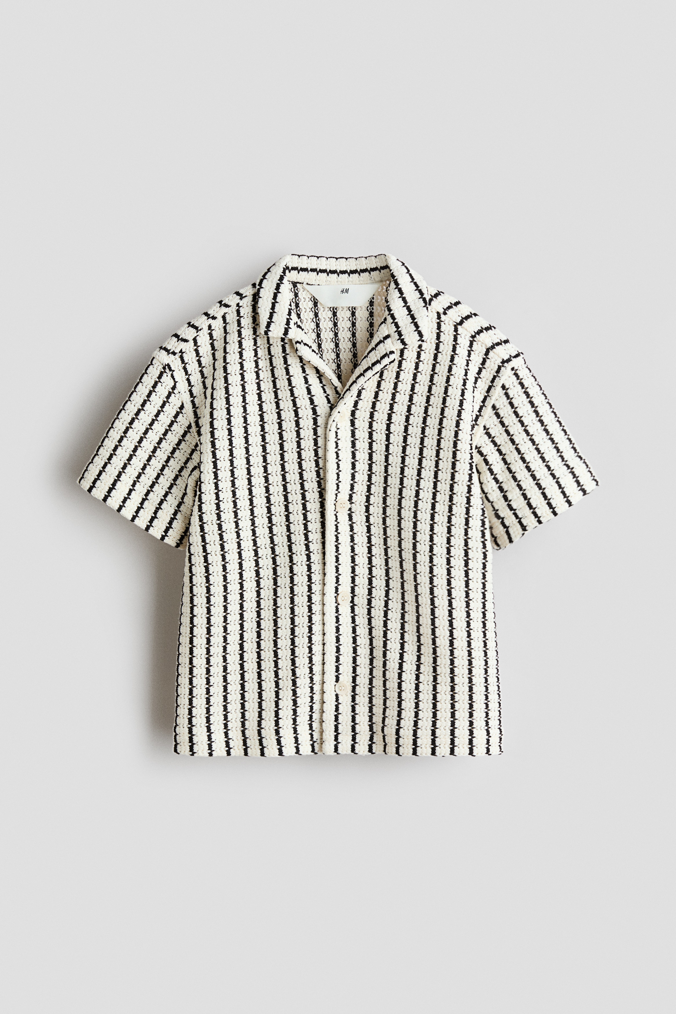 Pointelle-knit resort shirt - Light beige/Striped