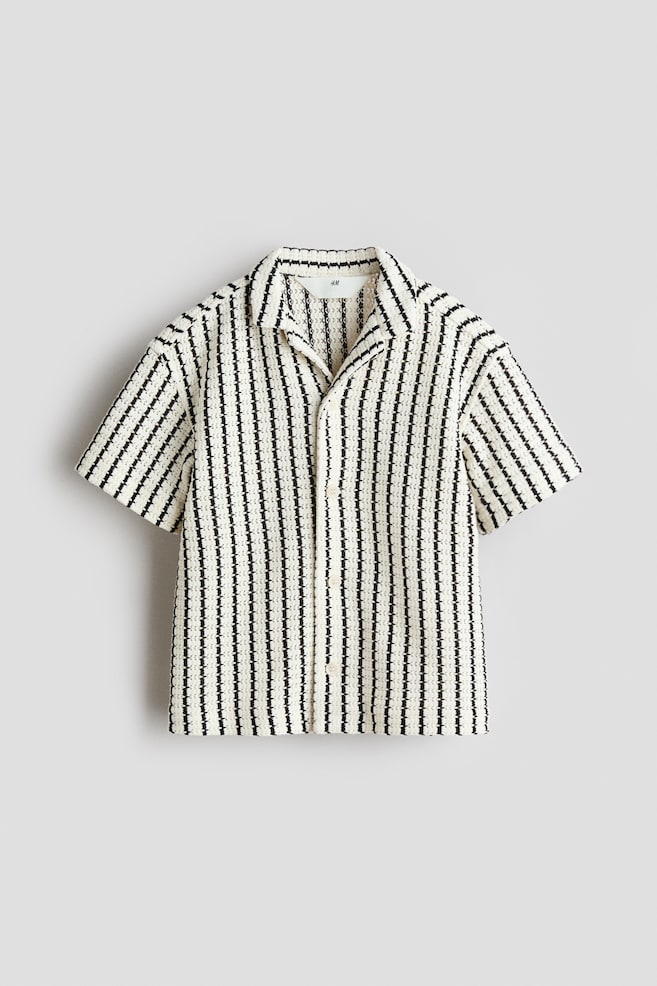 Pointelle-Knit Resort Shirt - Light beige/striped - 1