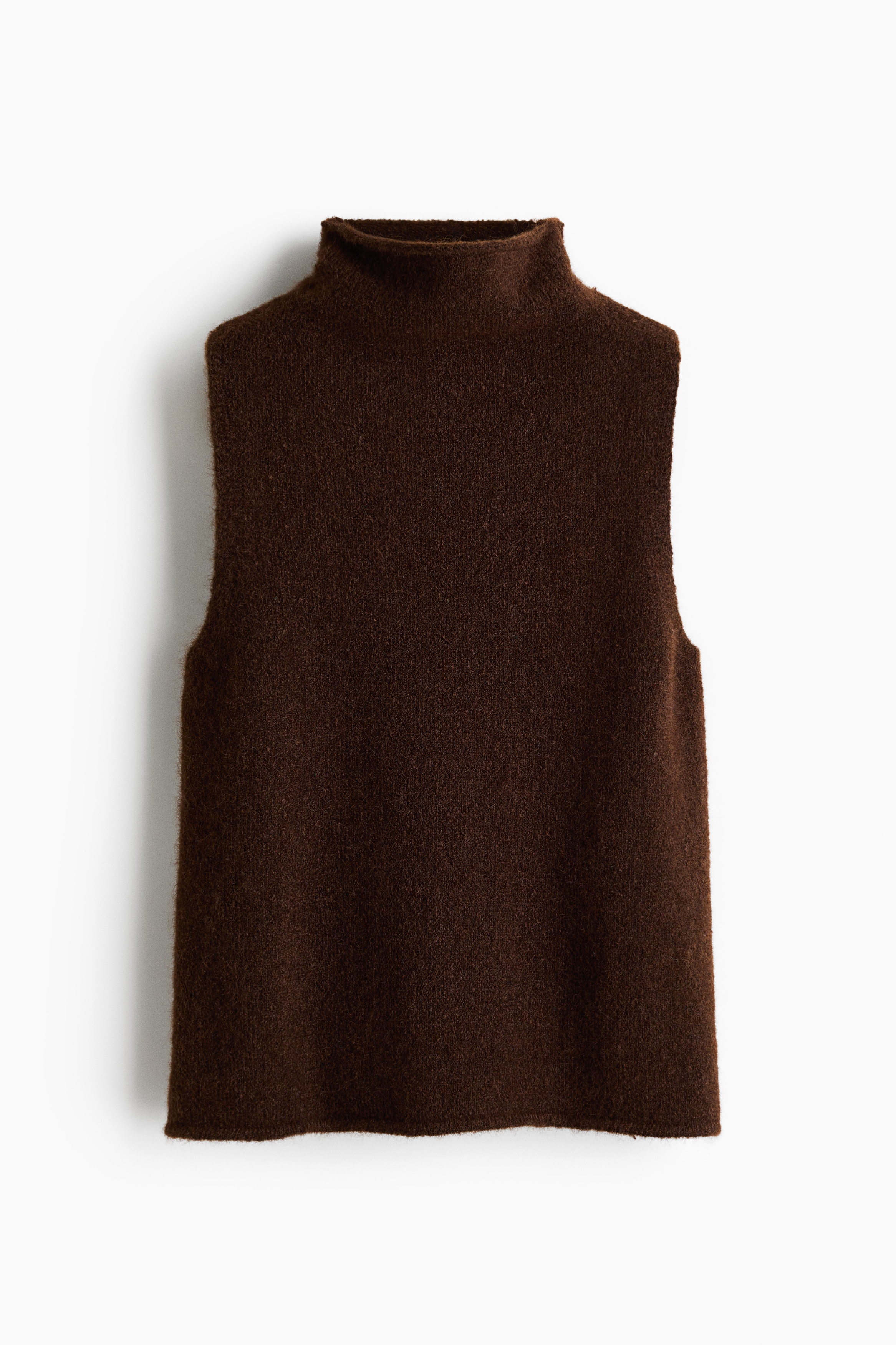 Strikket topp med halvpolo - Mørk brun/Cream