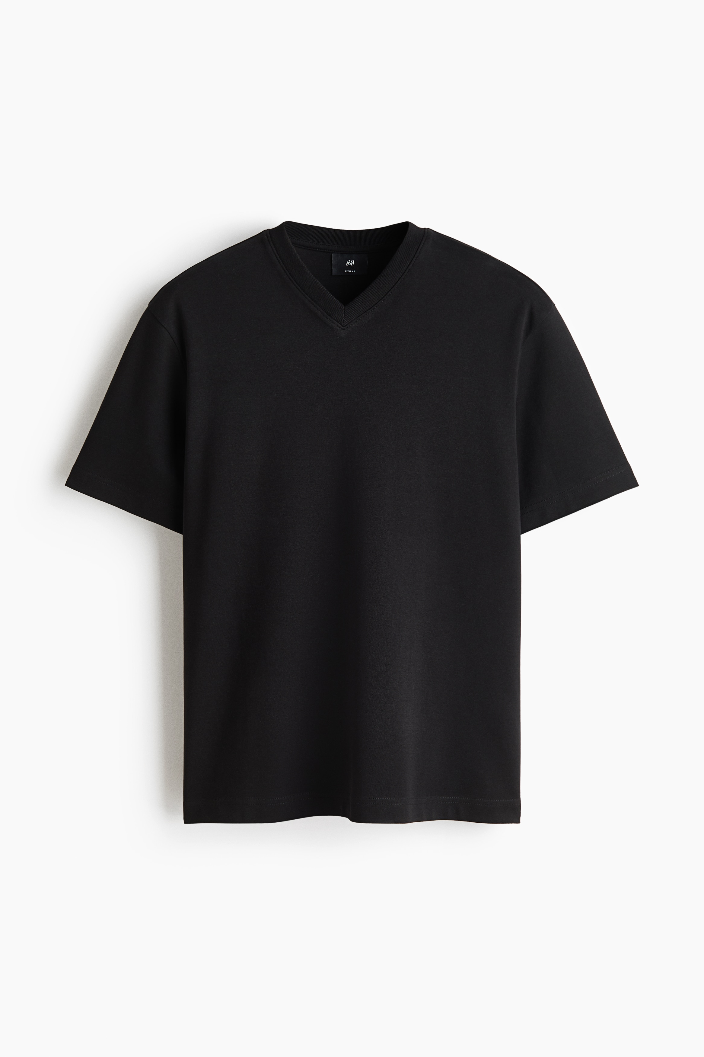 Áo thun cổ chữ V bằng cotton Regular Fit - Màu đen/Màu kem