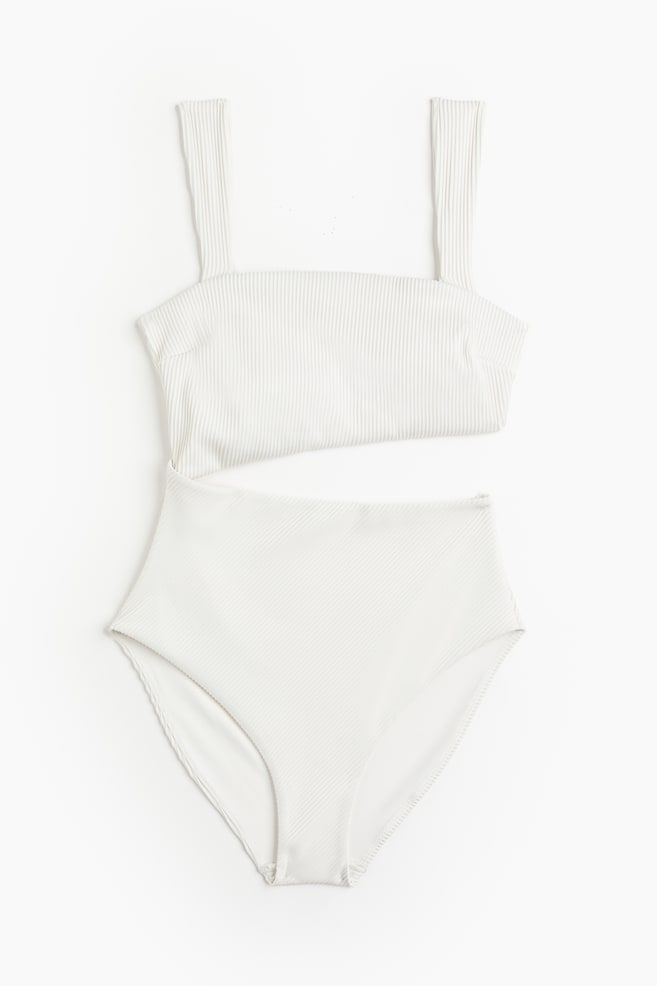 Padded-cup High-leg swimsuit - White/Black - 2