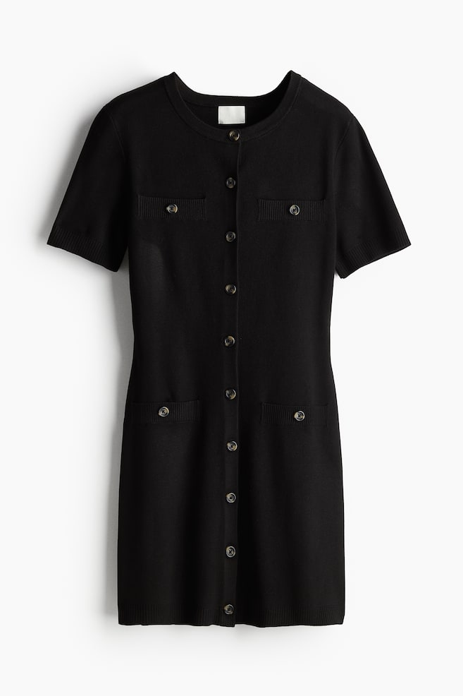 Robe en maille avec boutons - Noir - 1