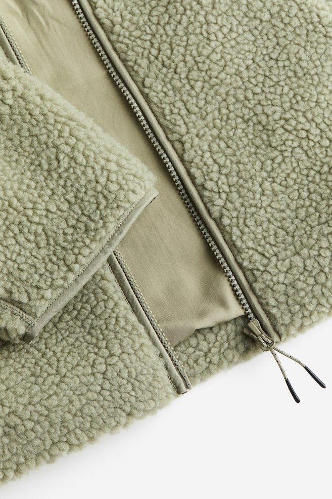 Hooded teddy jacket - Light khaki green/White - 3