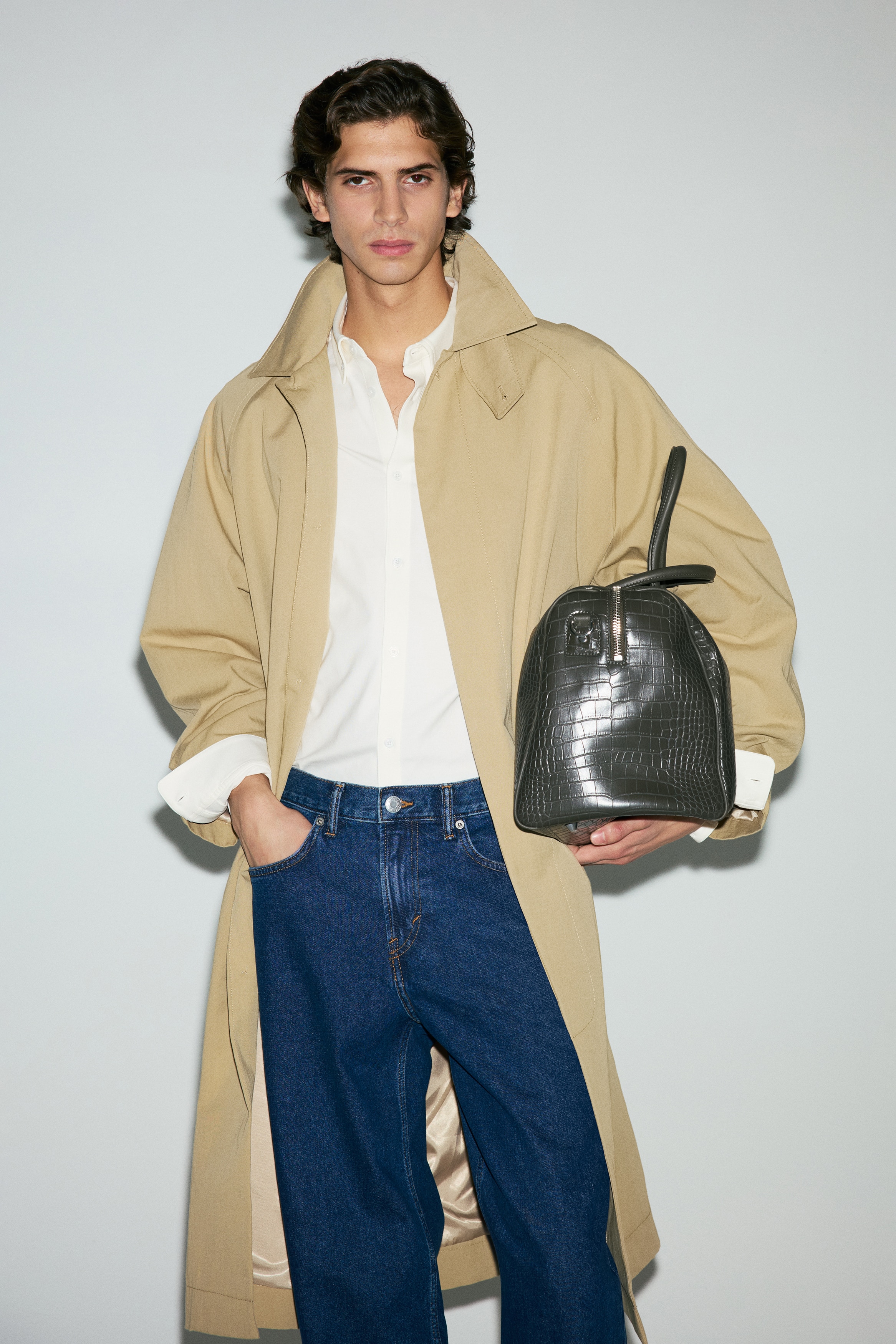 Four-way Stretch Regular Fit Shirt - Bela/Bež/Svetloplava