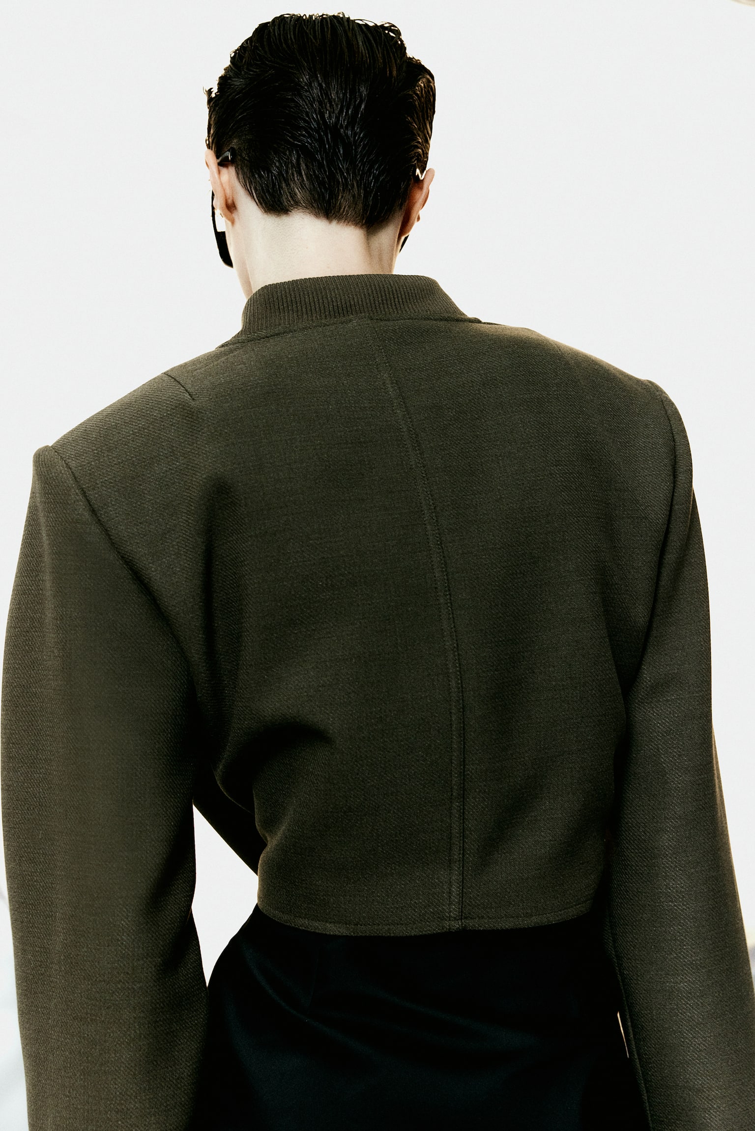 Short Shoulder Pad Jacket - Dark khaki green/Black - 4