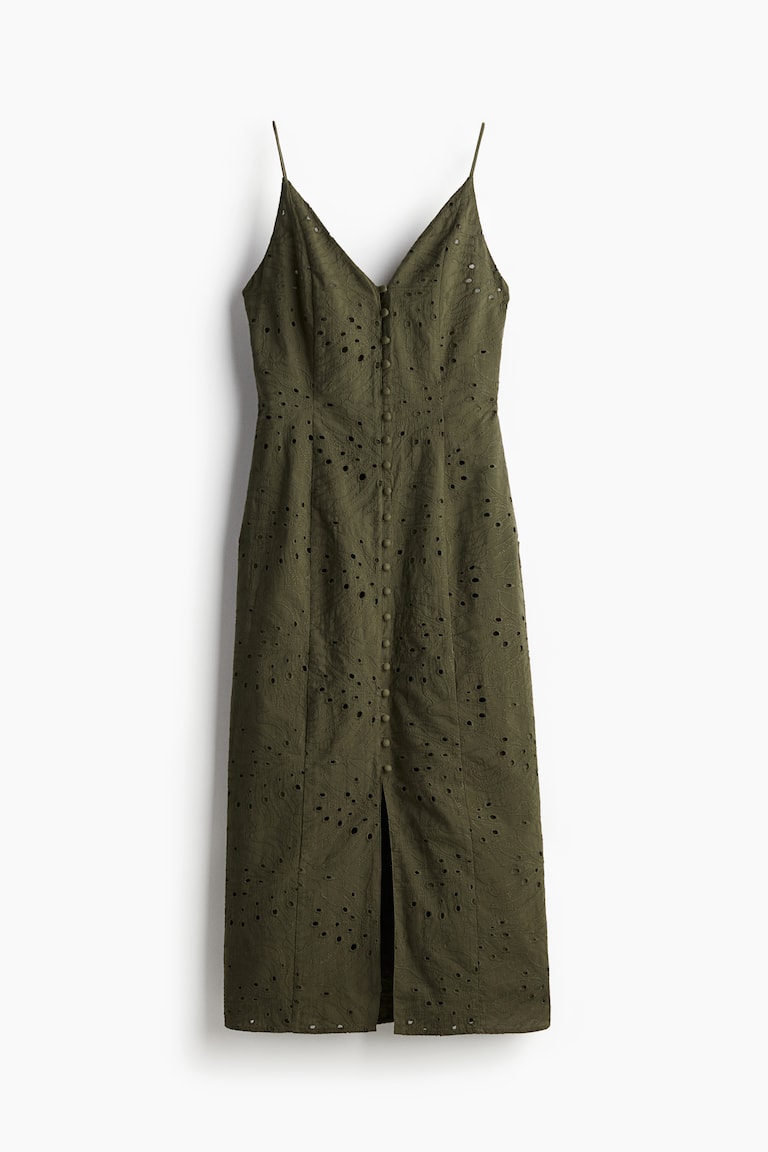 Women's Dark khaki green Button-front Eyelet Embroidery Dress | H&M US