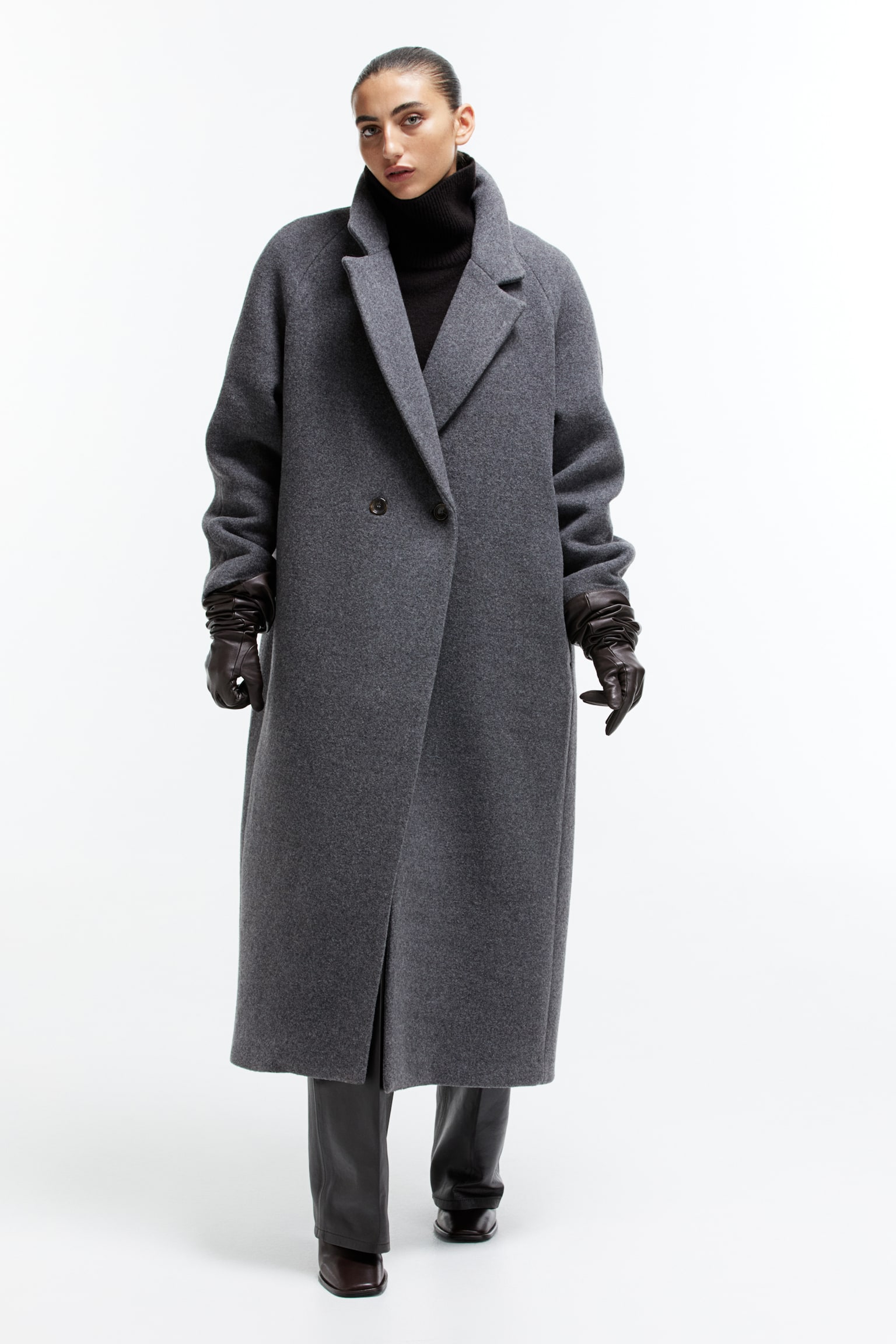 Wool-blend coat - Dark grey/Black/Beige marl - 1