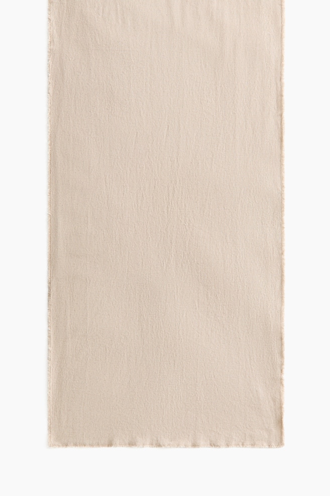 Linen-blend fringed table runner - Light beige/Mole/Dark brown - 1