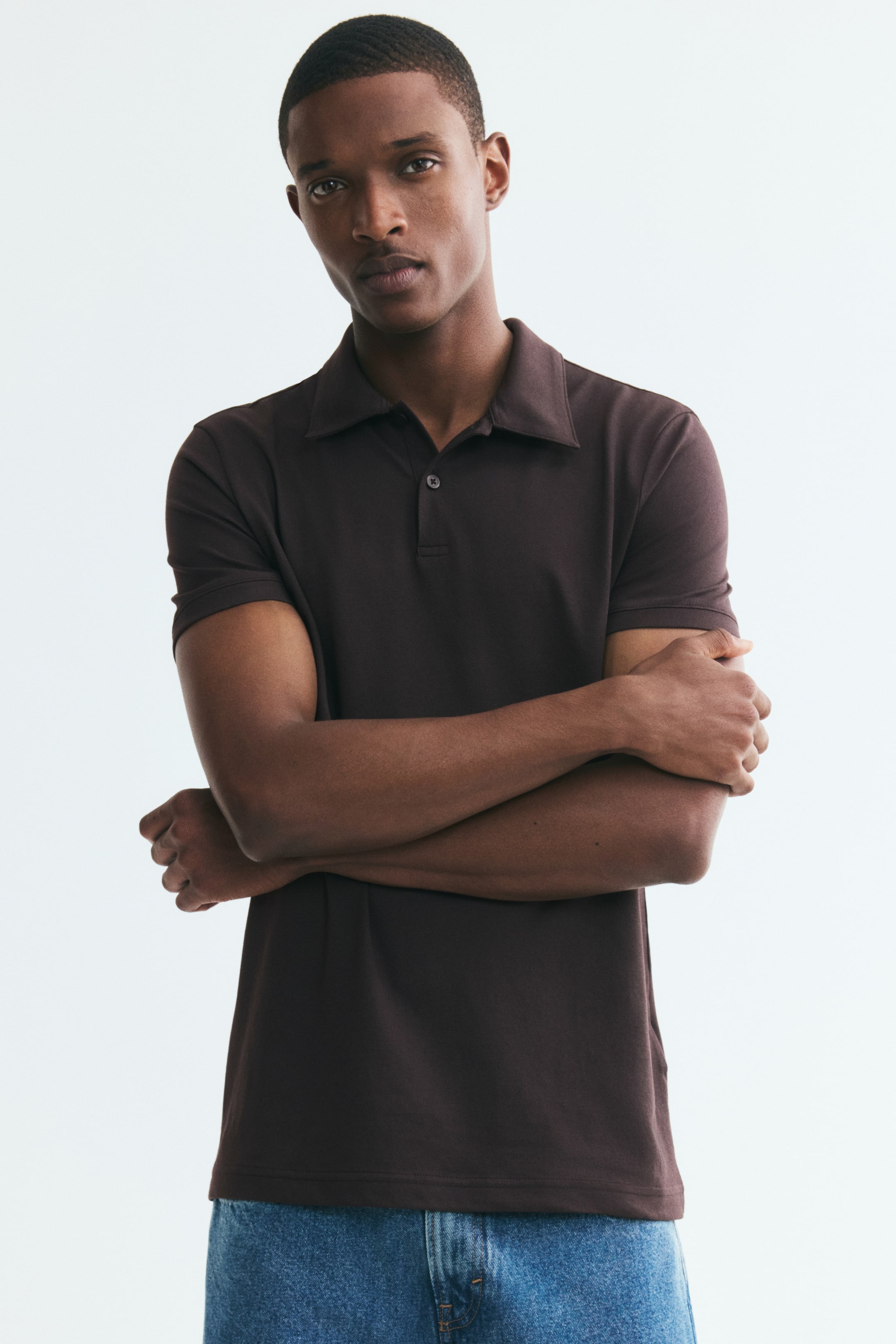View larger image: COOLMAX® Slim-Fit Polo Shirt - Dark brown - Men | H&M US 1