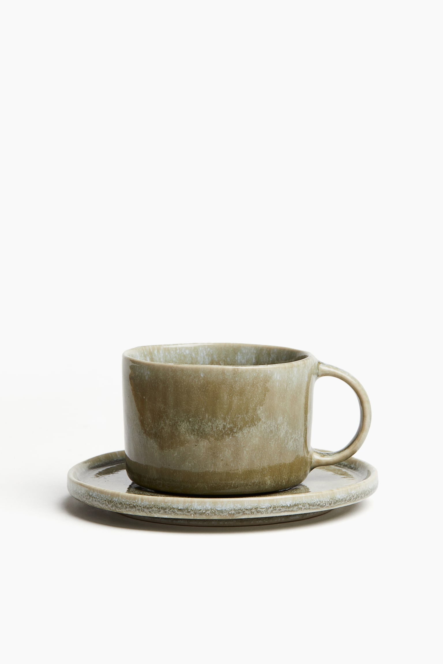 Reactive-glaze mug and saucer - Green - 1