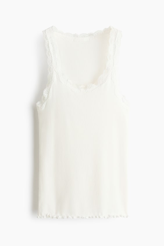 Женские топы H&M Lace-Trimmed Viscose-Blend Tank Top