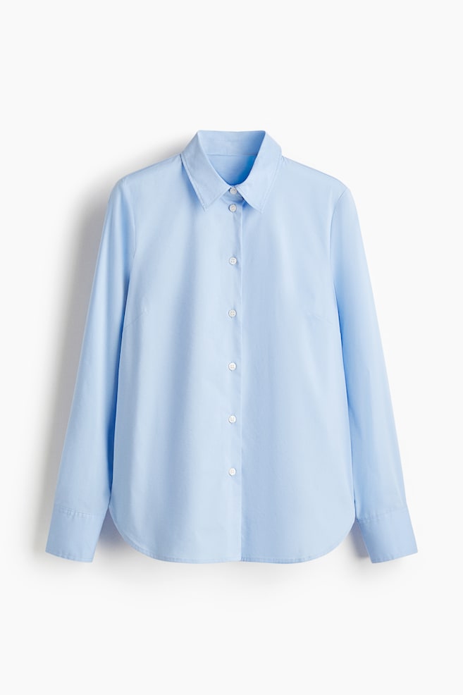 Cotton-blend Shirt - Light blue/White - 1