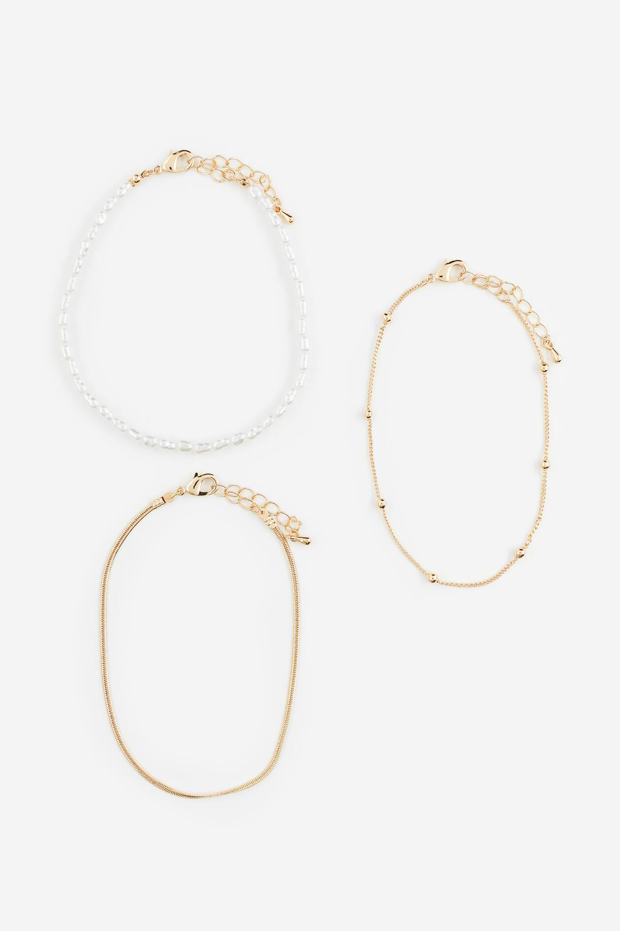 3pack Anklets Goldcolored/white Ladies H&M US