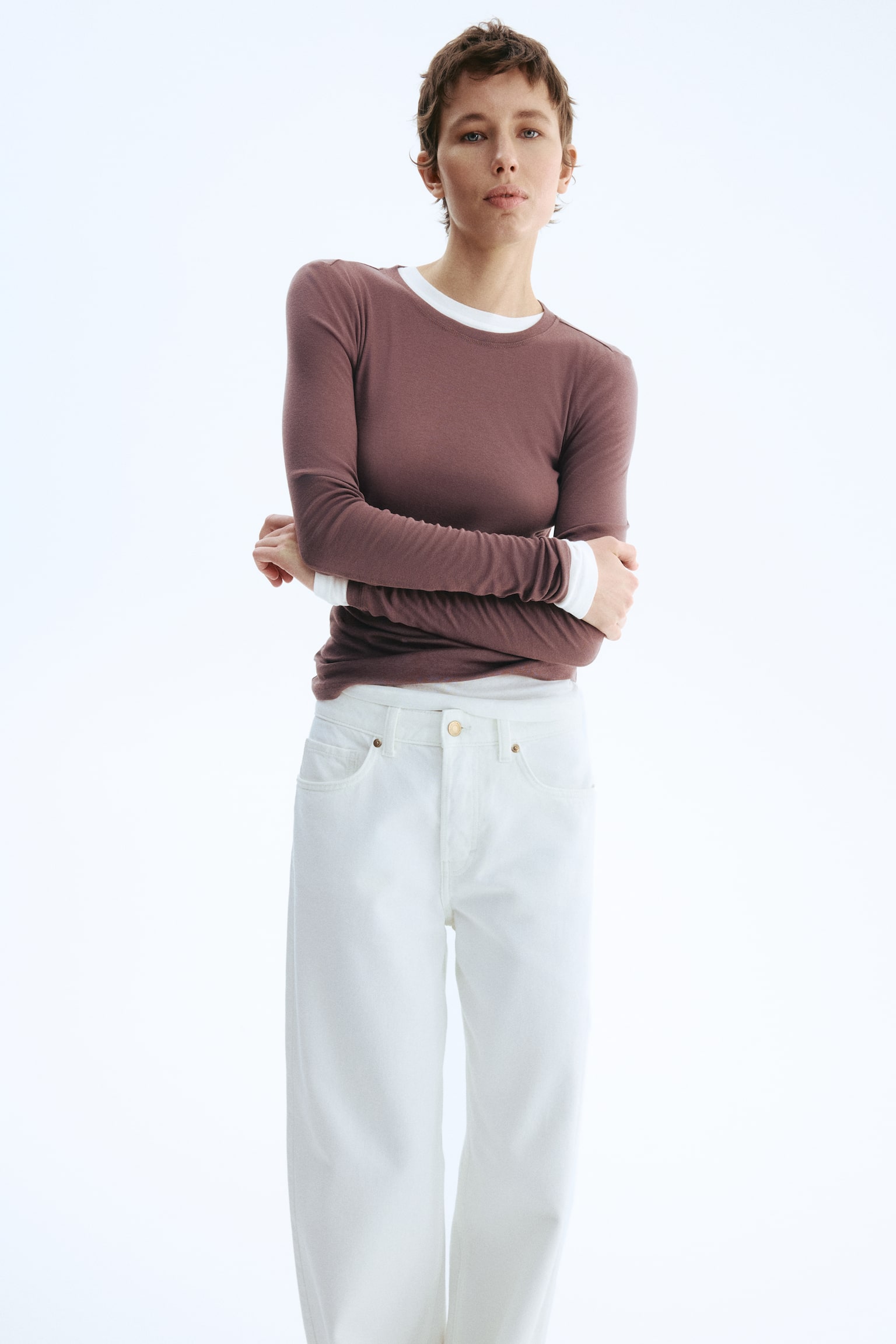 Pima cotton jersey top - Dark dusty pink/White/Black/Pale yellow/Light beige/Beige/Brown/Dark khaki green/Burgundy - 1