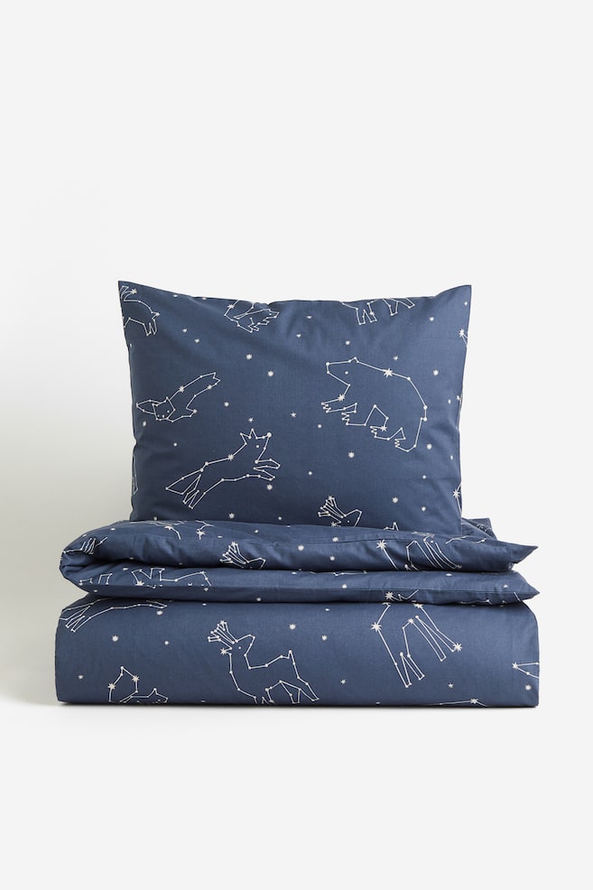 Enkelt sengesett med mønster - Mørk blå/Mønstret - 1