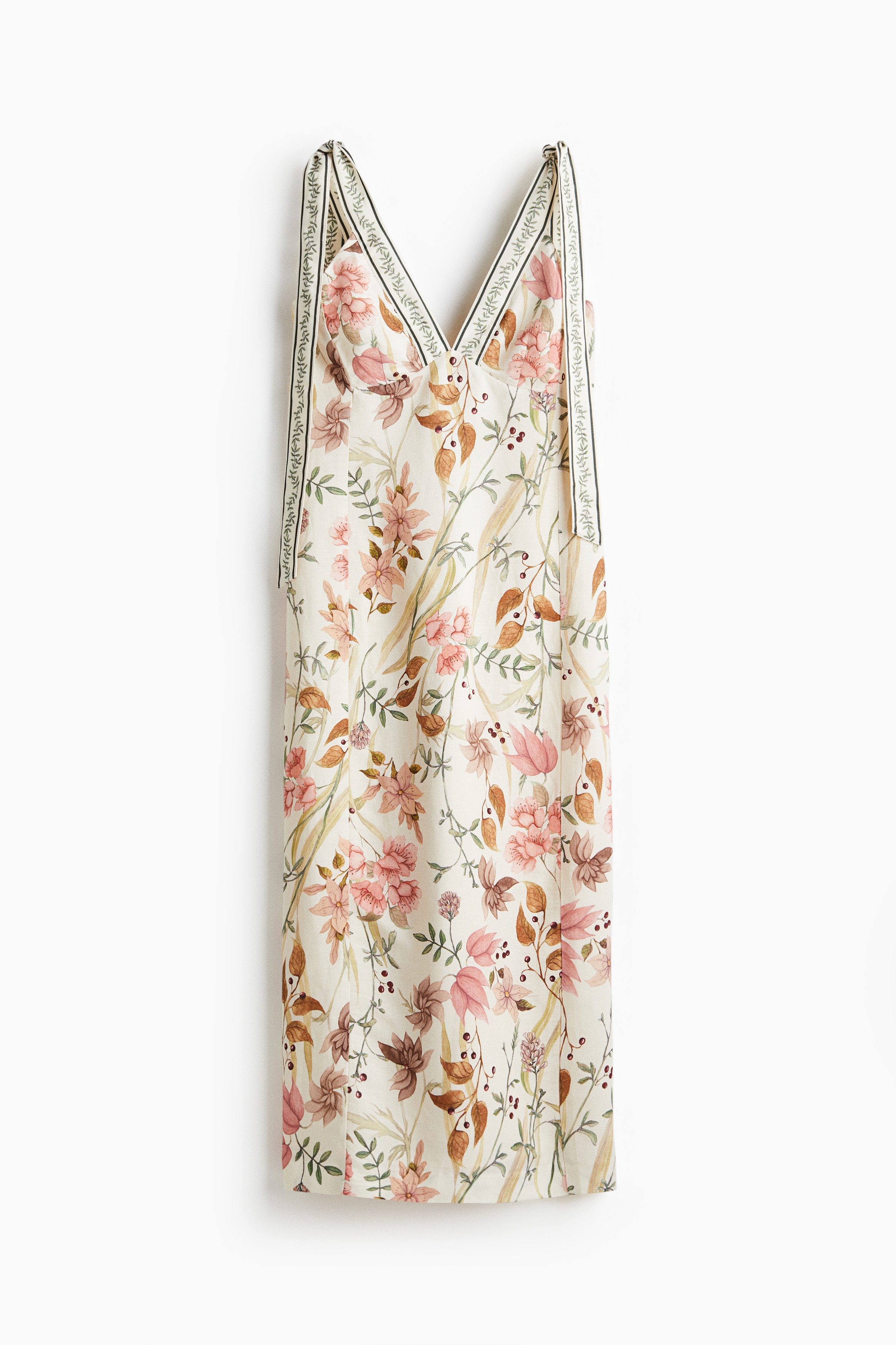 H & M - Kleid aus Leinenmix mit Bindeträgern - Beige - Damen