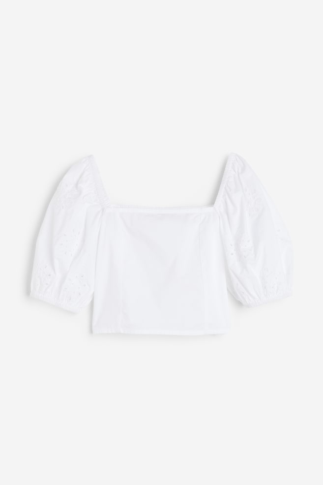 Puff-sleeved blouse - White/Lilac/Black - 2