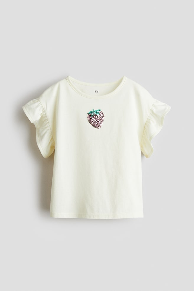 Sequined Cotton Top - Light yellow/strawberry - 1