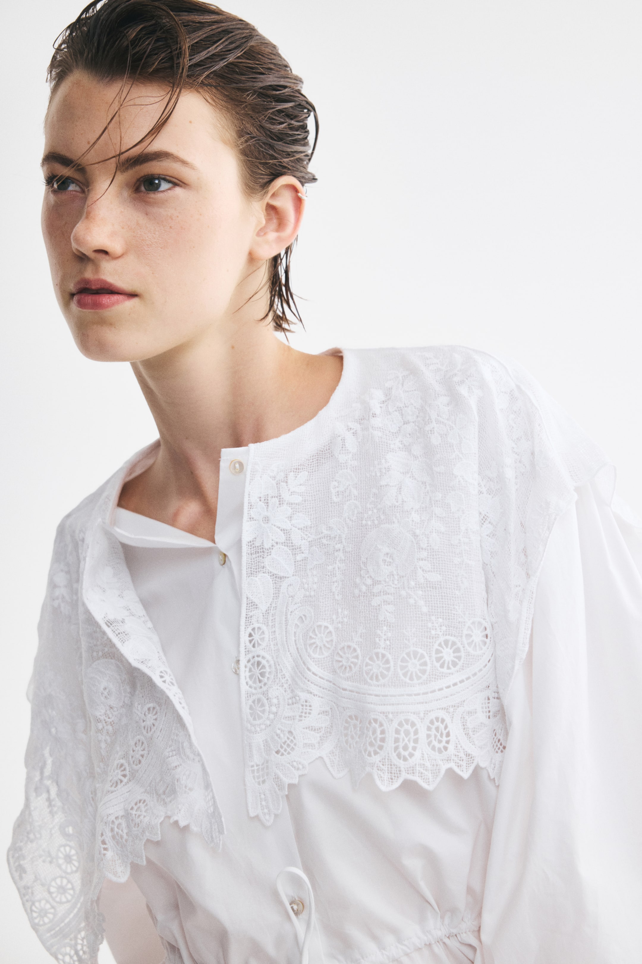 Lace-Trimmed Cotton Blouse