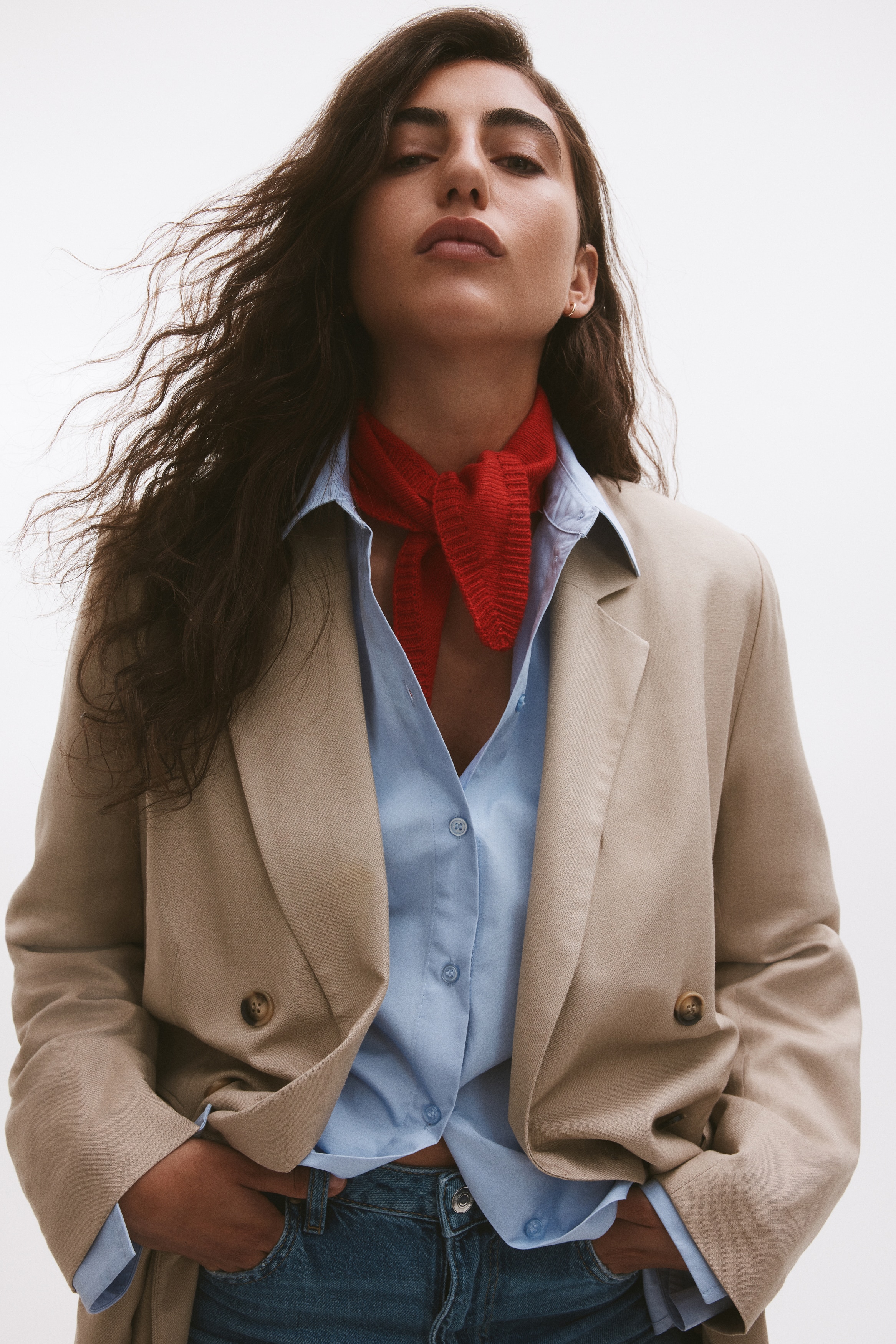 ASAUCE MELER トライアングルスカーフ　レッド ミドルゲージカシミヤ シームレストライアングルニットスカーフ