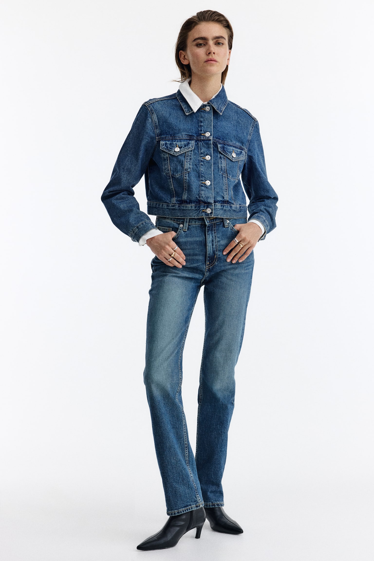 Slim Straight High Waist Jeans - Denimblau - 1