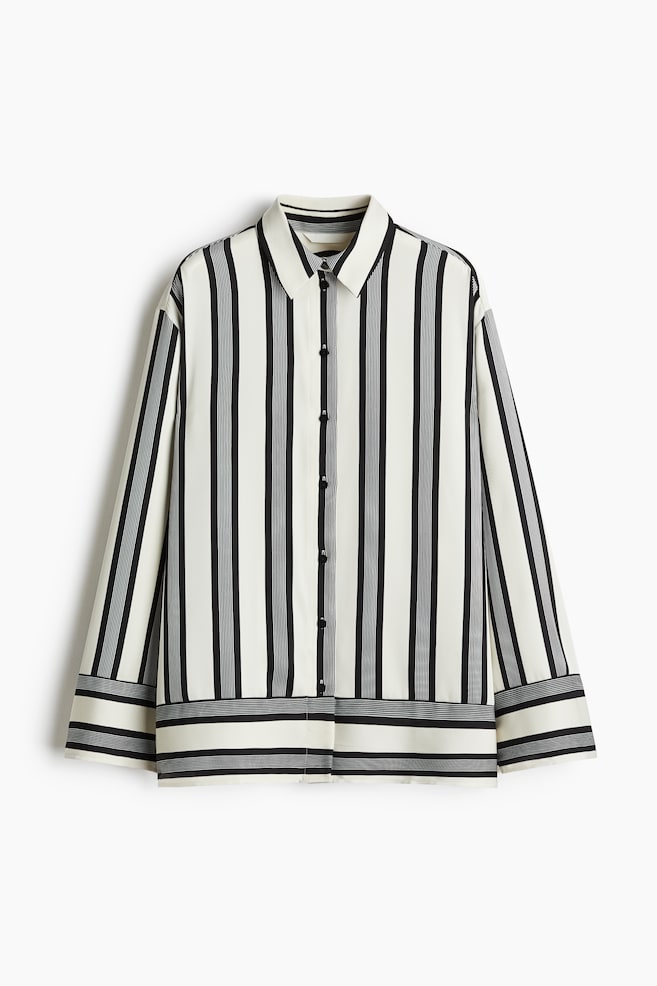 Loose-fit shirt - Cream/Black striped - 1