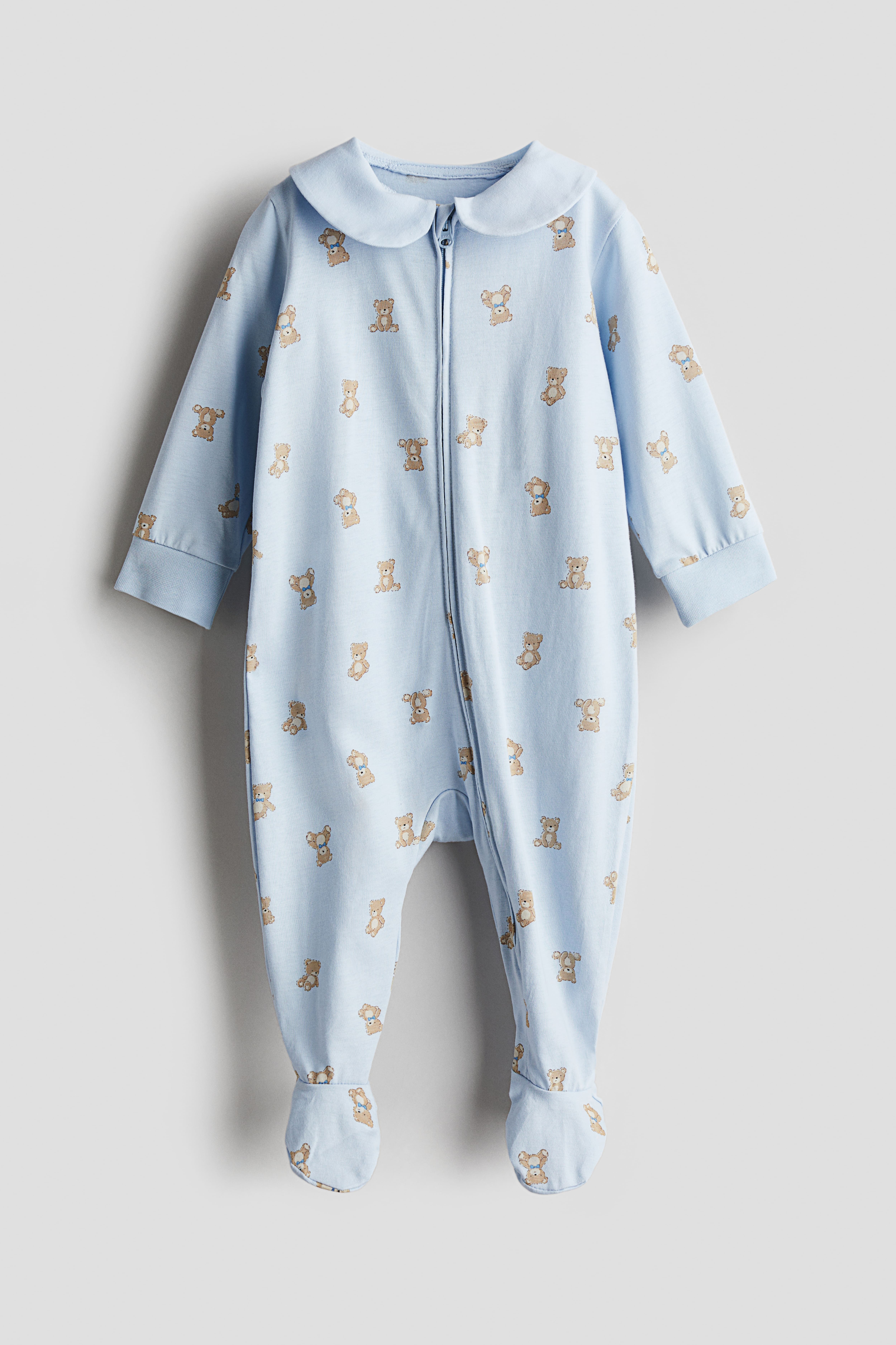 Pajama Jumpsuit with Collar Light blue teddy bears Kids H M CA