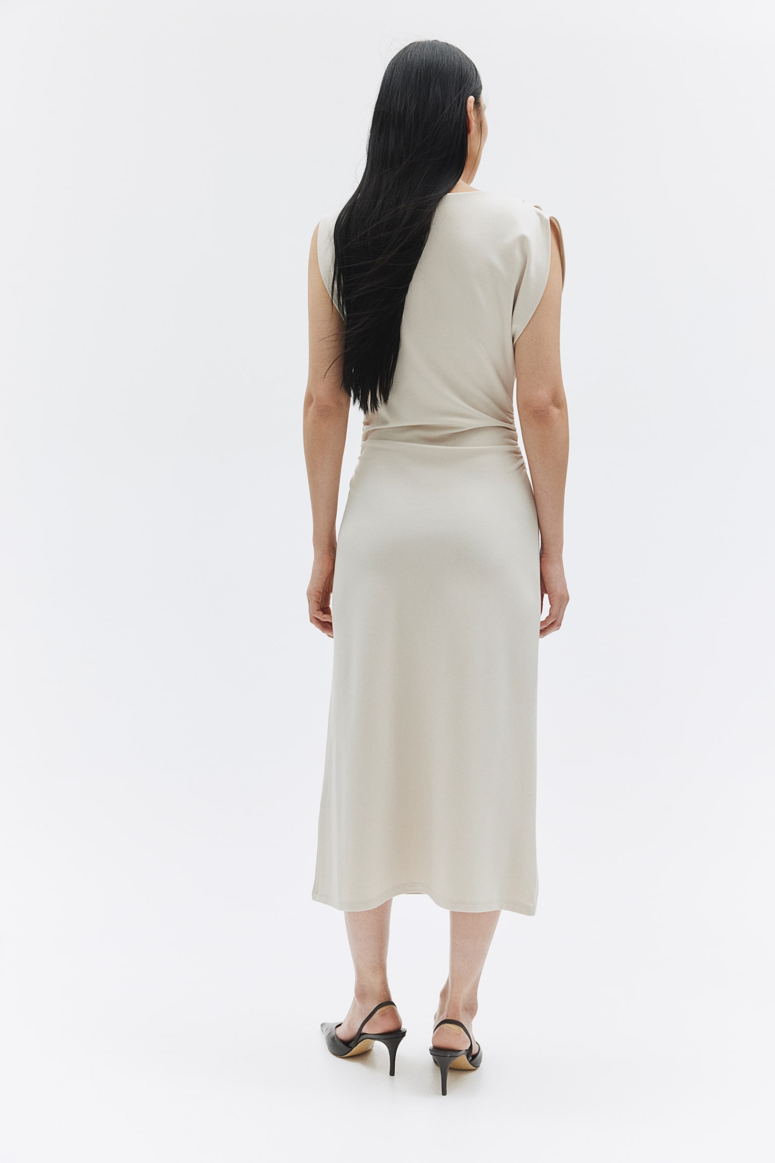 Boat-neck jersey dress - Light beige/Black - 3