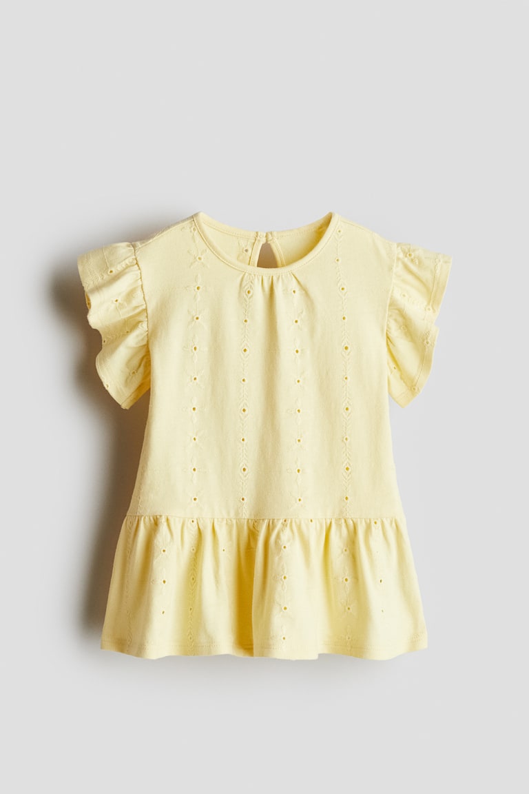 Eyelet-Embroidered Dress - Yellow Eyelet-Embroidered Dress - Yellow