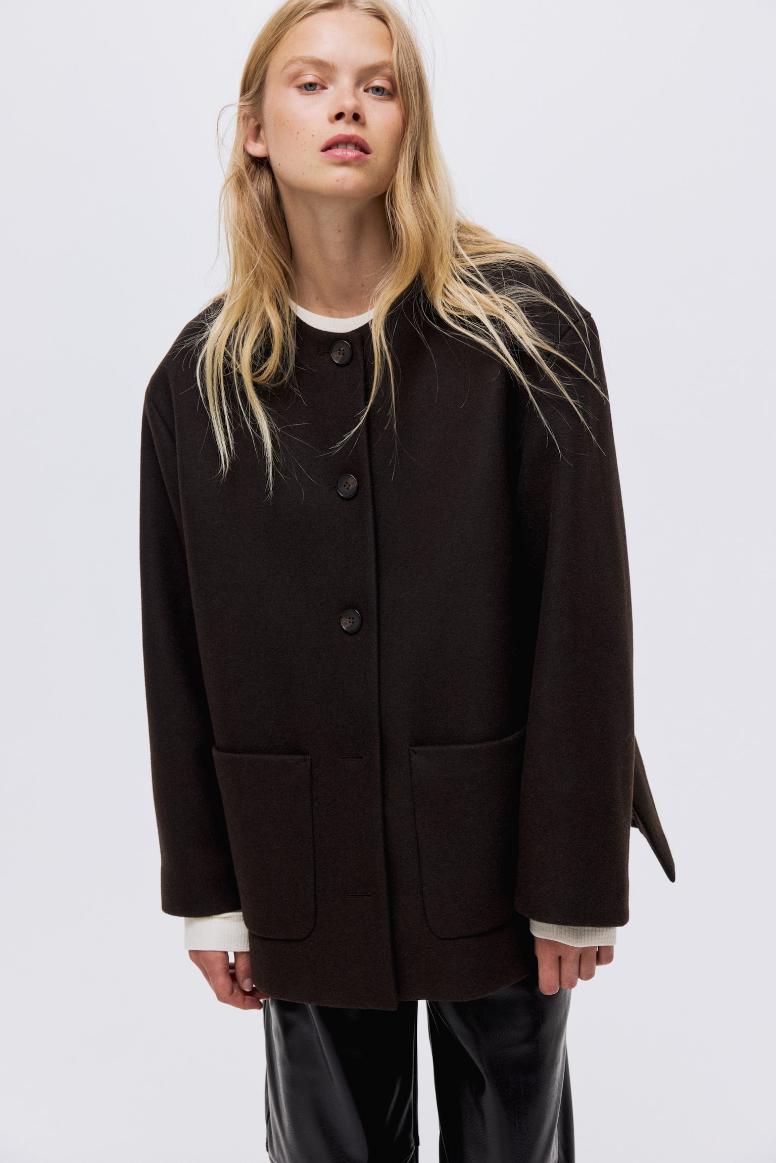 Scarf-detail coat - Dark brown/Dark grey/Olive green - 5