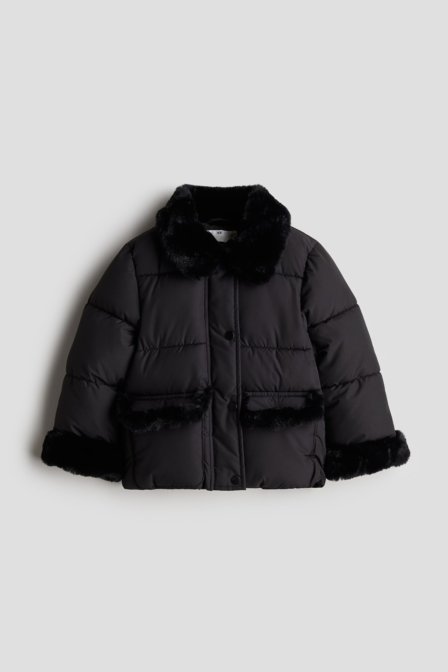 Fluffy-detail puffer jacket - Black - 1