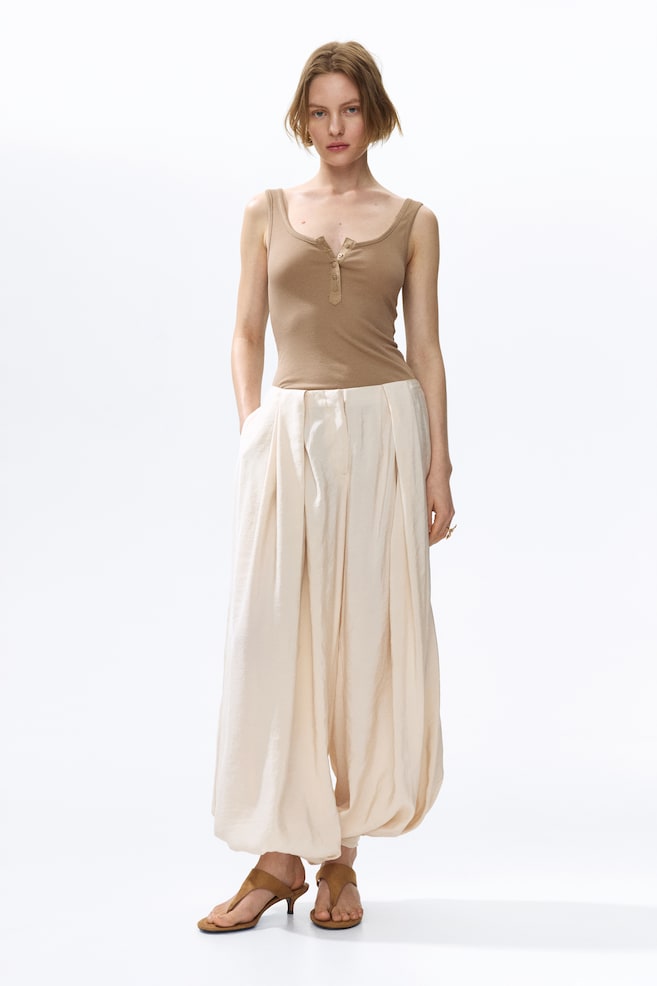 Ribbed Tank Top-Beige - 3