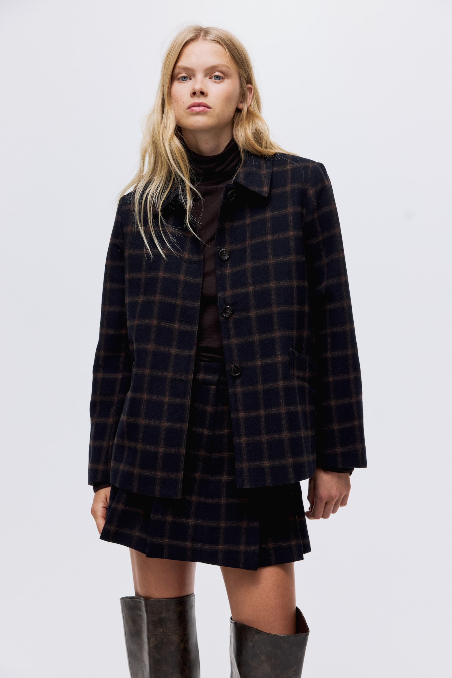 Wool-blend jacket - Navy blue/Checked/Black/Checked - 6