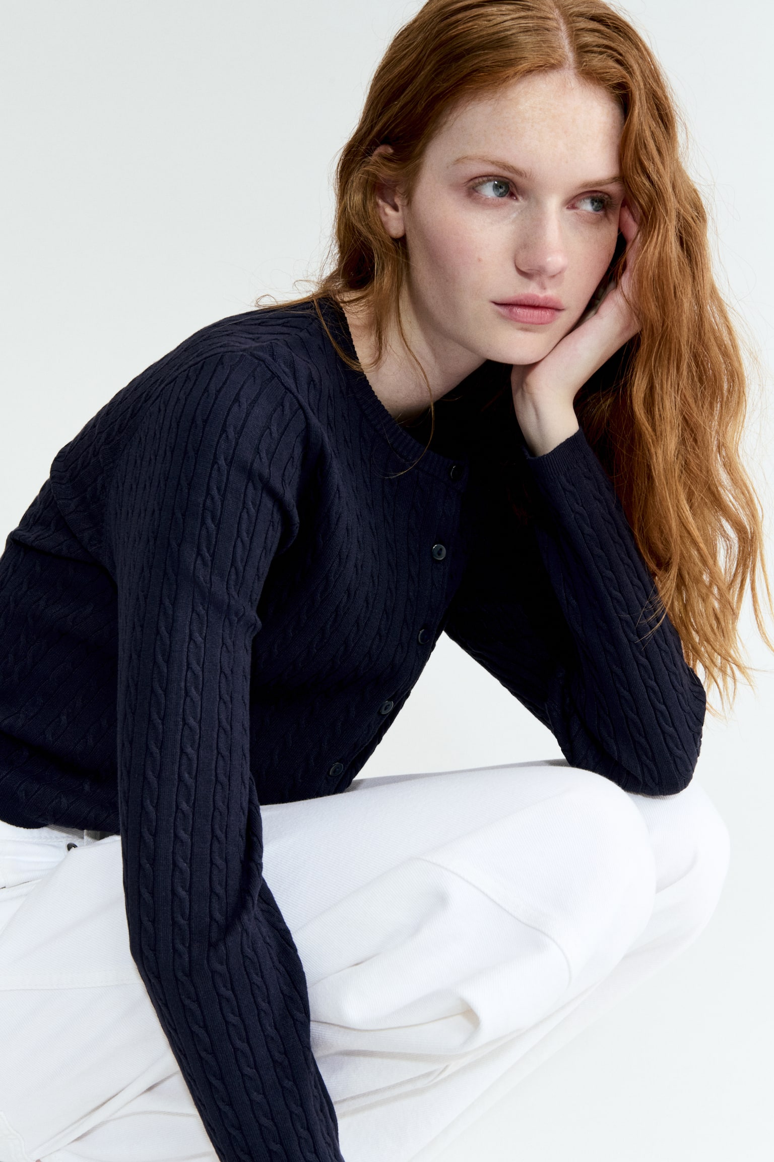 קרדיגן בסריגת צמות - כחול נייבי/תכלת/צהוב בהיר - 6