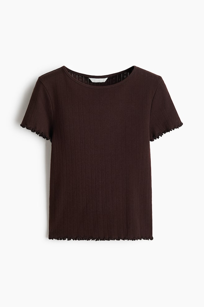 Pointelle jersey top - Dark brown/White/Light blue - 1