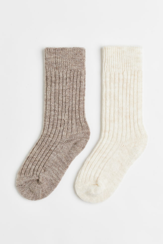 2-pack wool-blend socks - Beige/White/Dark grey marl/Black - 1