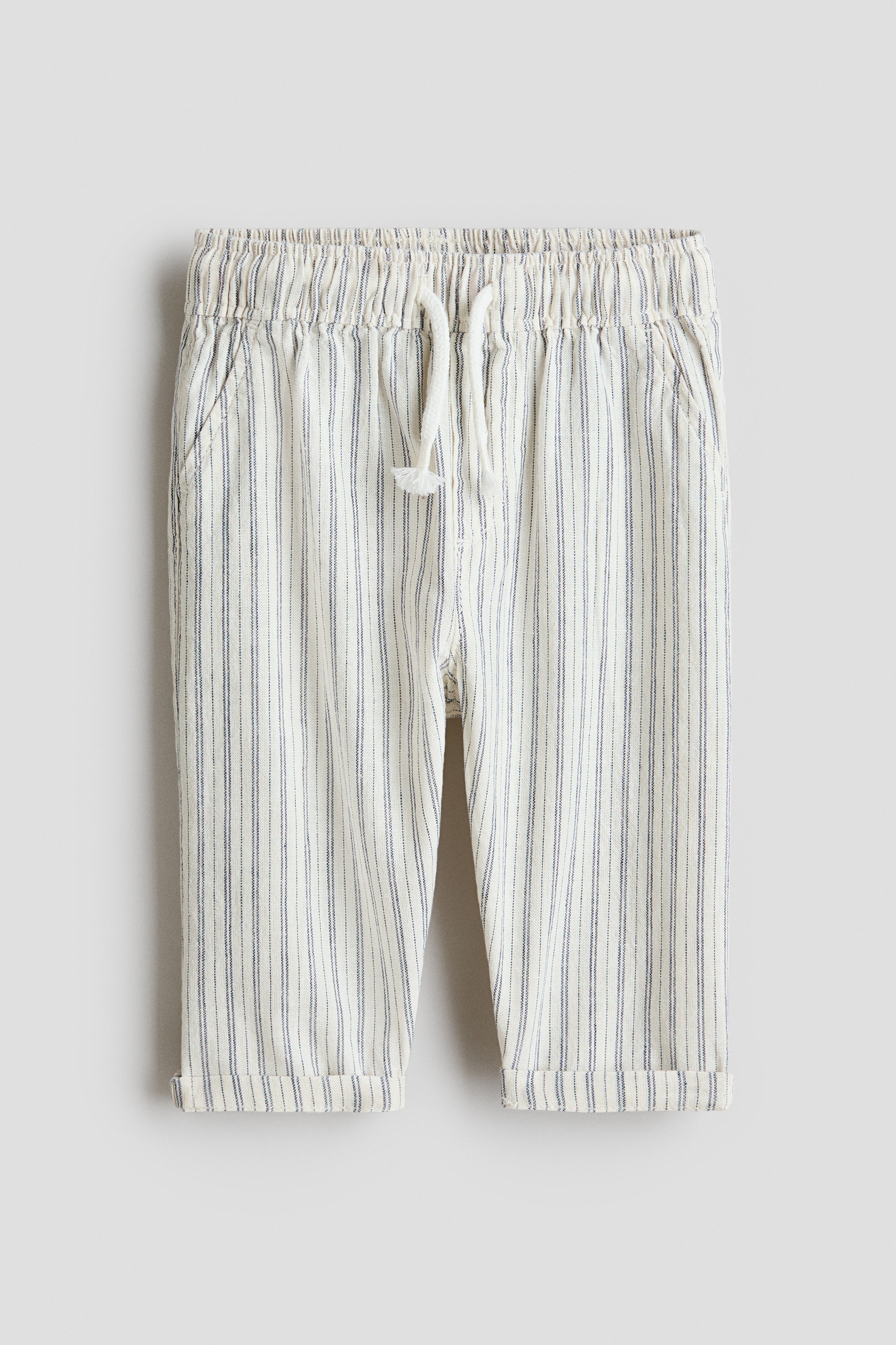 Linen-Blend Pants - Cream/blue striped/Brown/Light blue/Khaki green/Light beige/Navy blue