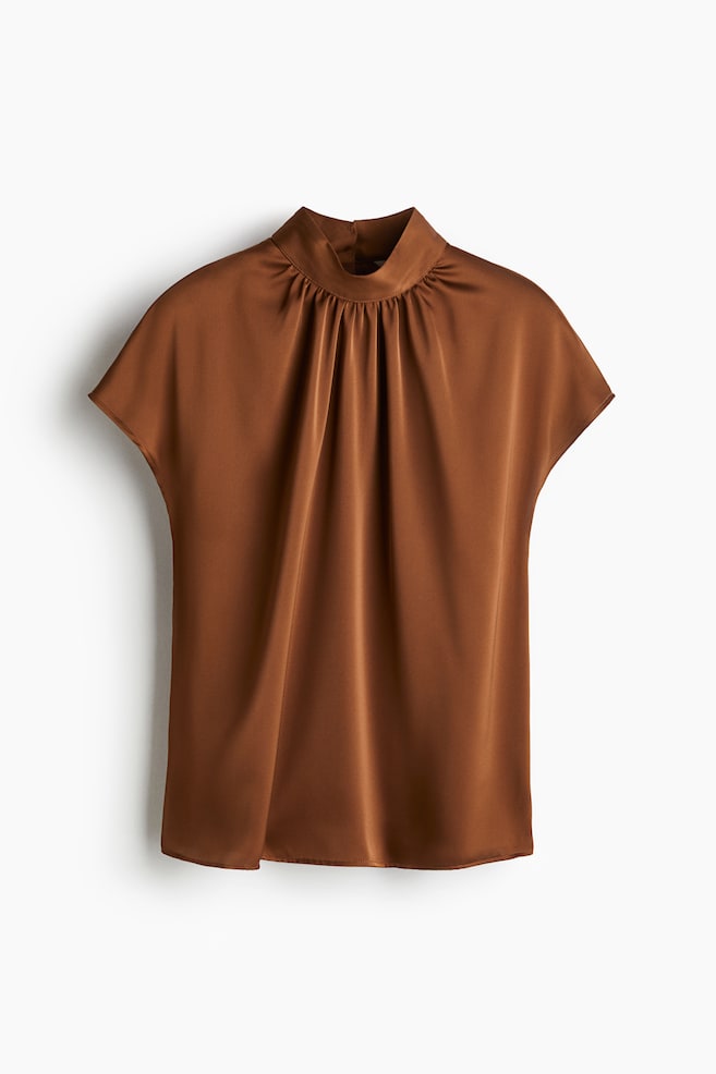 Satinbluse mit Stehkragen - Braun - 1