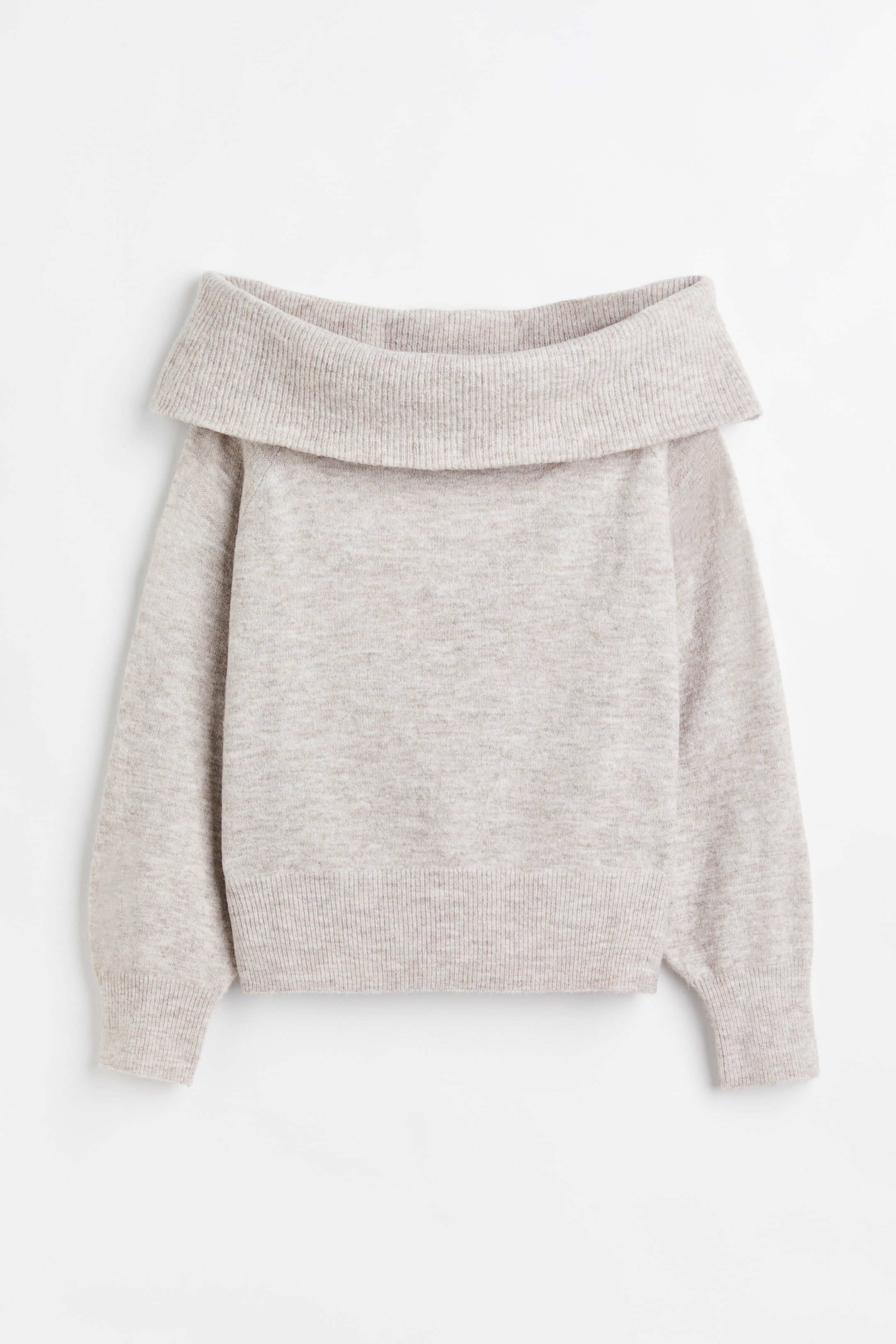 Off-Shoulder-Pullover - Langarm - Normale Länge - Hellbeigemeliert 