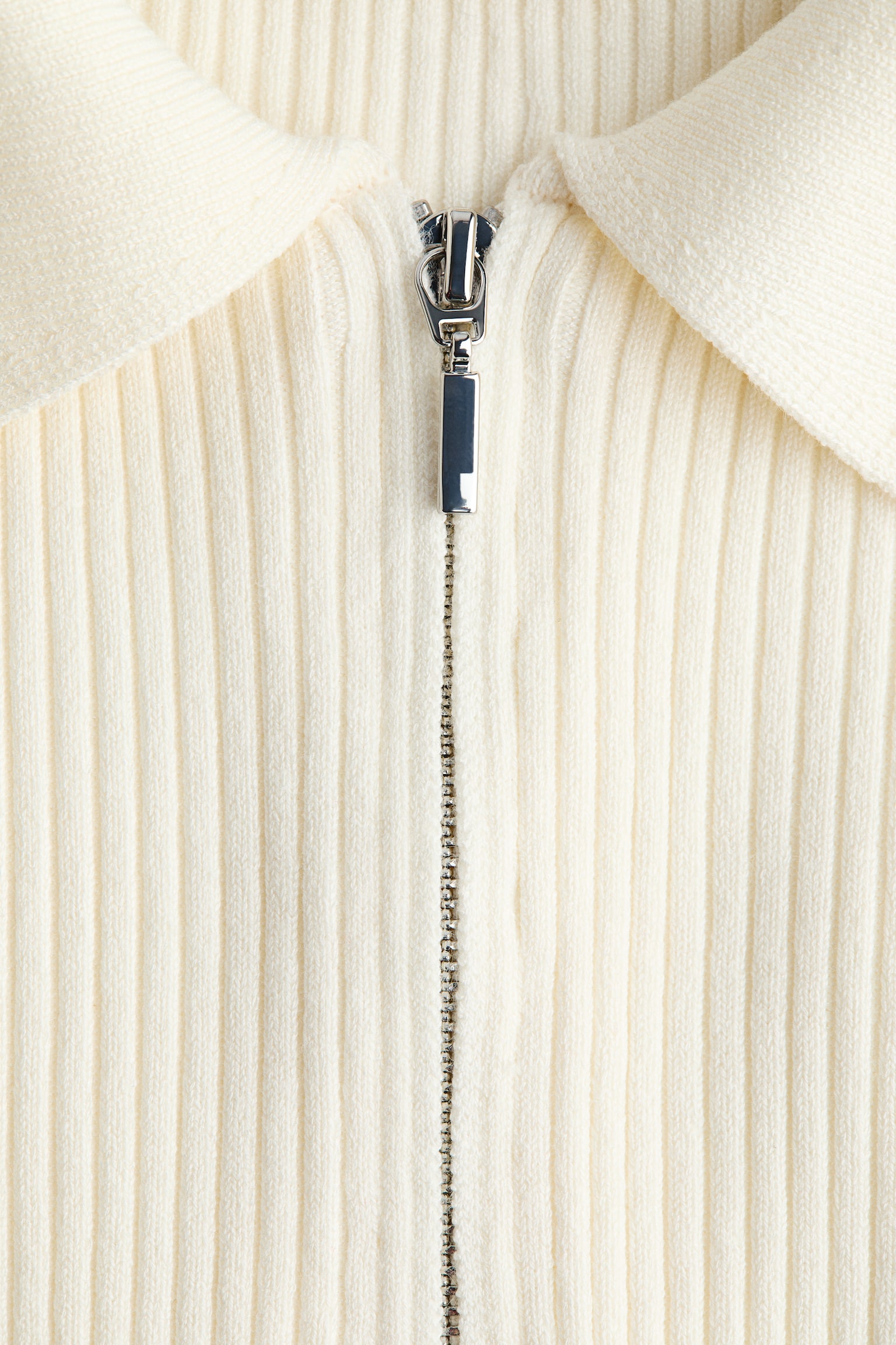Rib-knit collared top - Cream - 4