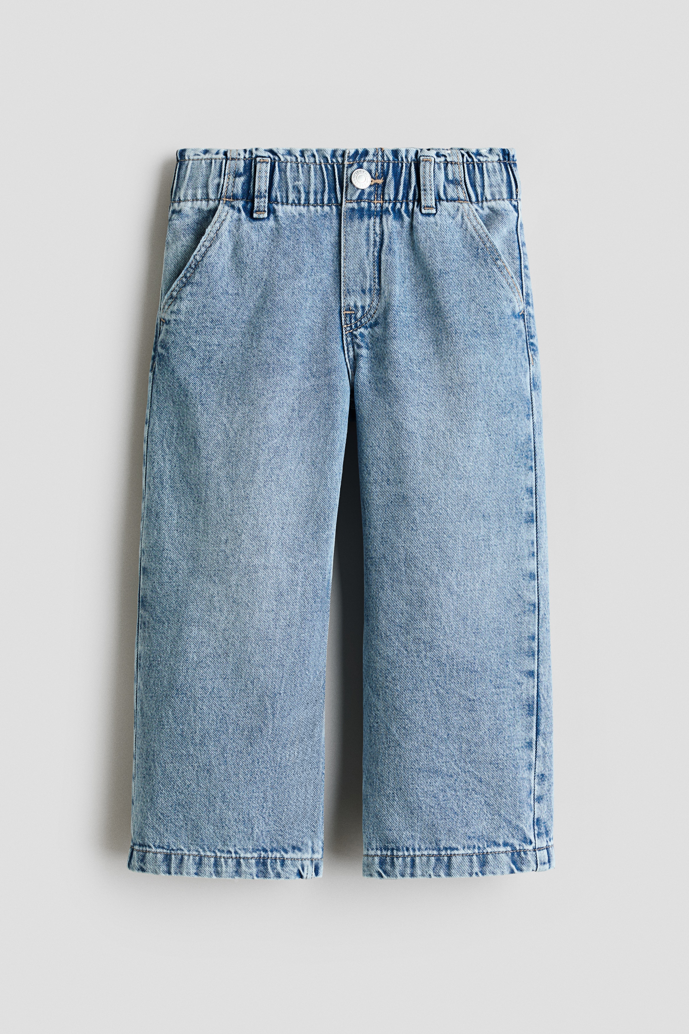 Wide Leg Paper-bag Jeans - Denim blue/Light denim blue/Gray/Light pink/Light beige/floral/Denim blue/Denim blue/Light pink/Denim gray/Denim blue