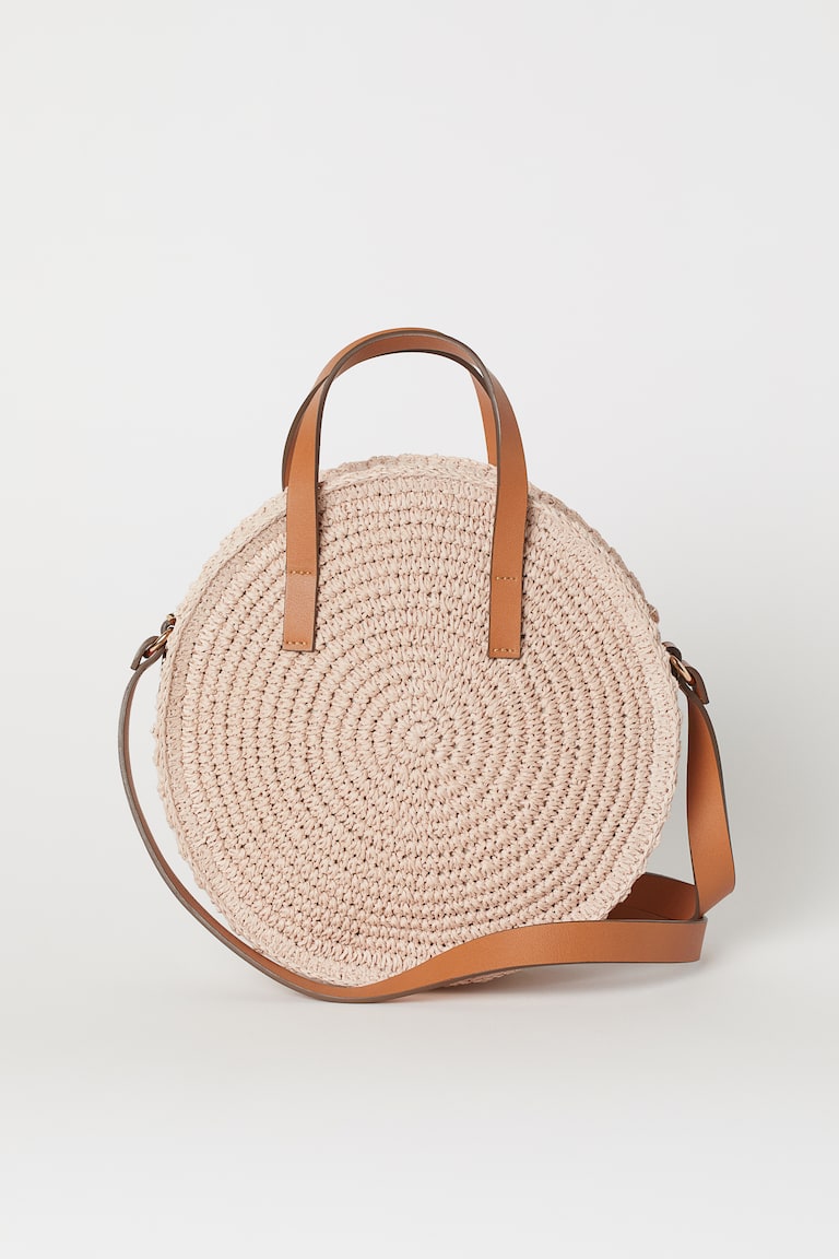 Round paper straw handbag Powder pink Ladies H&M